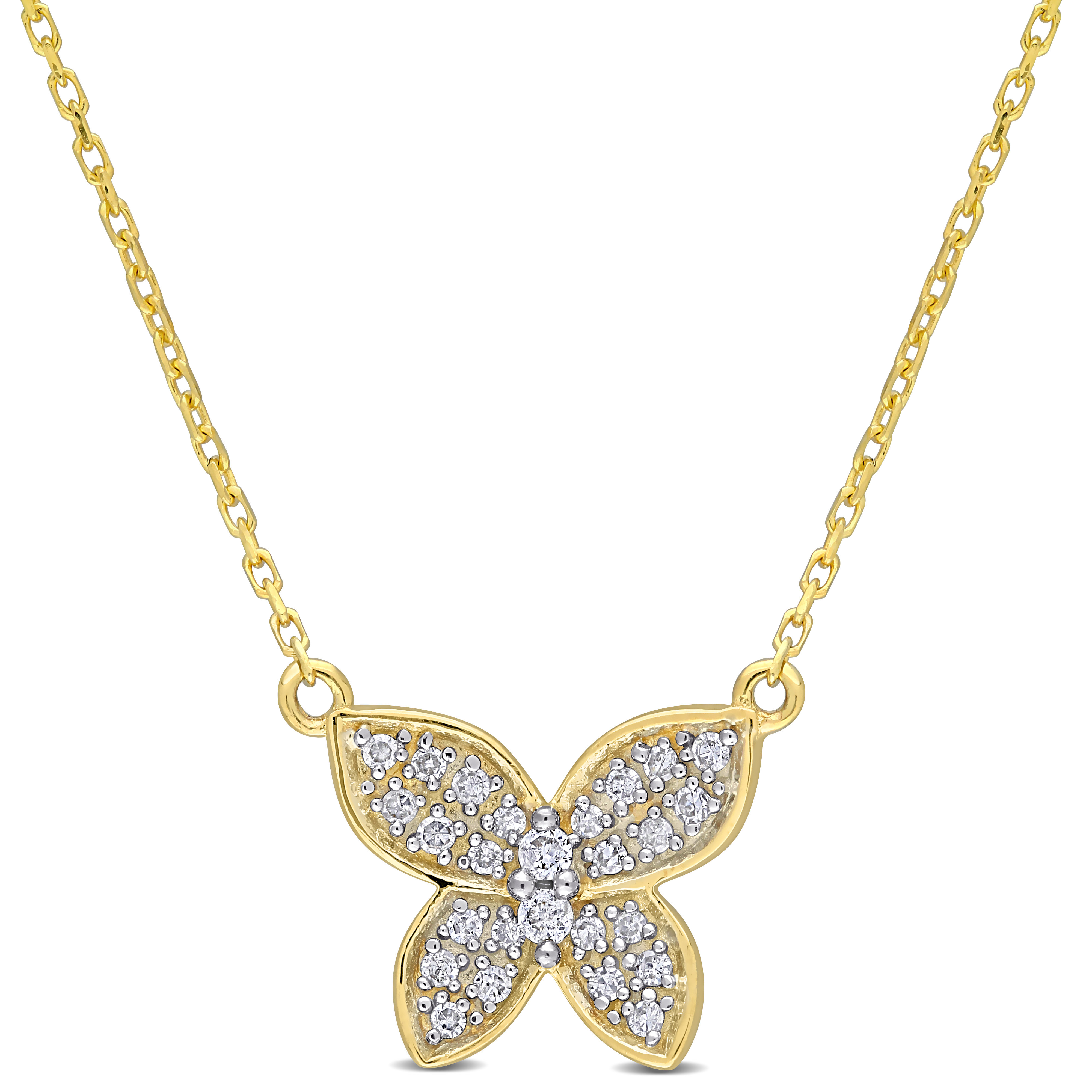1/8 CT TW Diamond Butterfly Pendant with Chain in 10k Yellow Gold