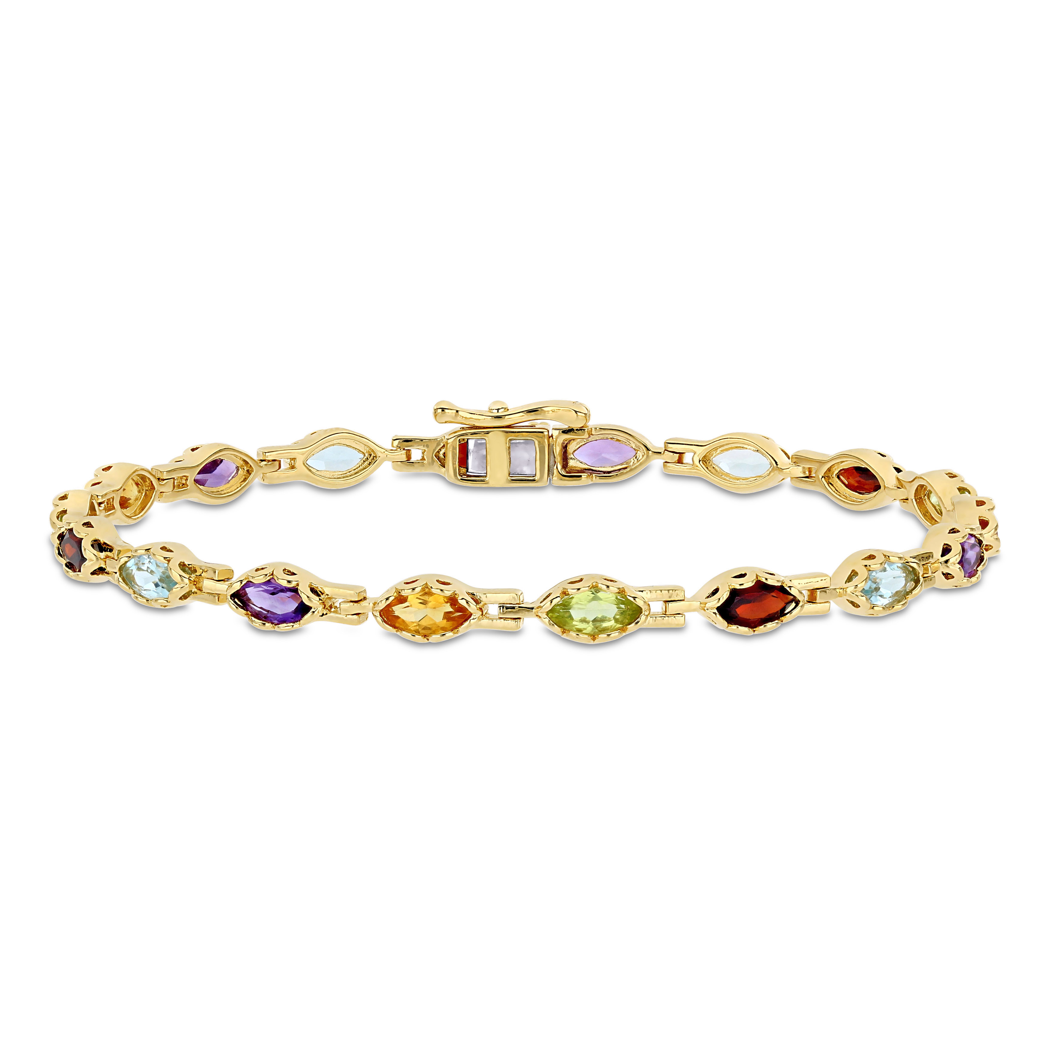 4 1/2 CT TGW Multi-Gemstone Marquise Bracelet in Yellow Plated Sterling Silver