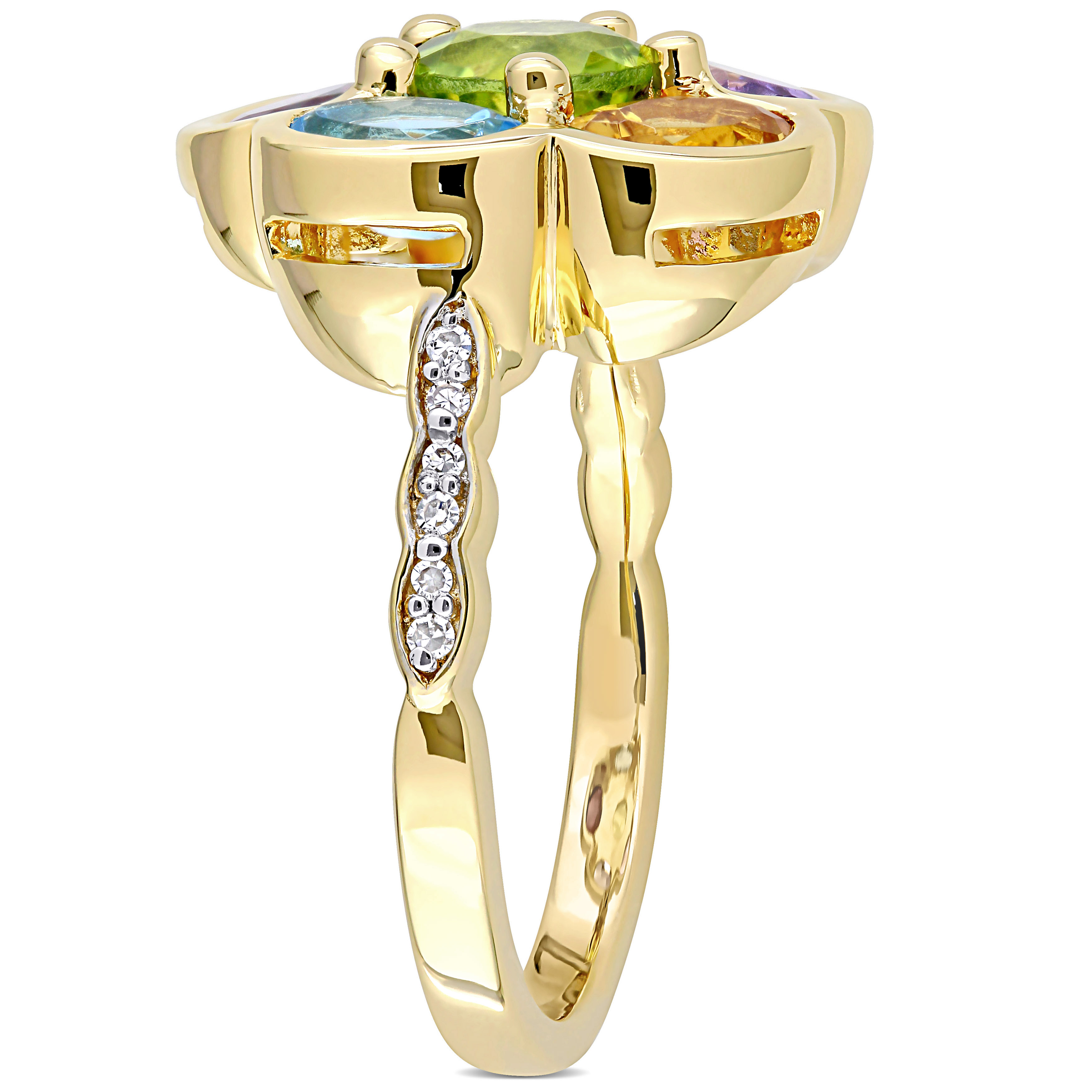 3 3/8 CT TGW Multi-Gem and Diamond Accent Floral Ring in Yellow Plated Sterling Silver