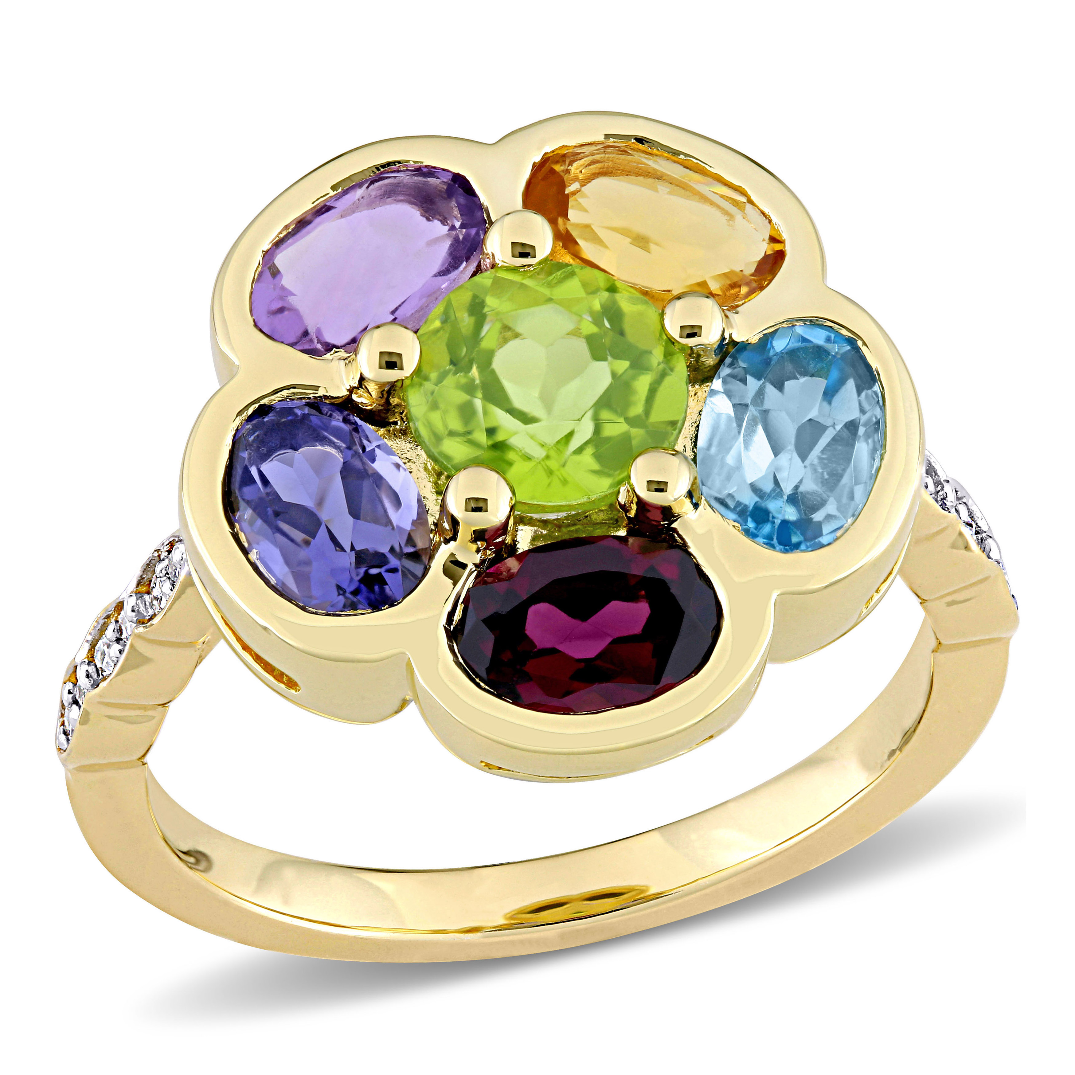 3 3/8 CT TGW Multi-Gem and Diamond Accent Floral Ring in Yellow Plated Sterling Silver