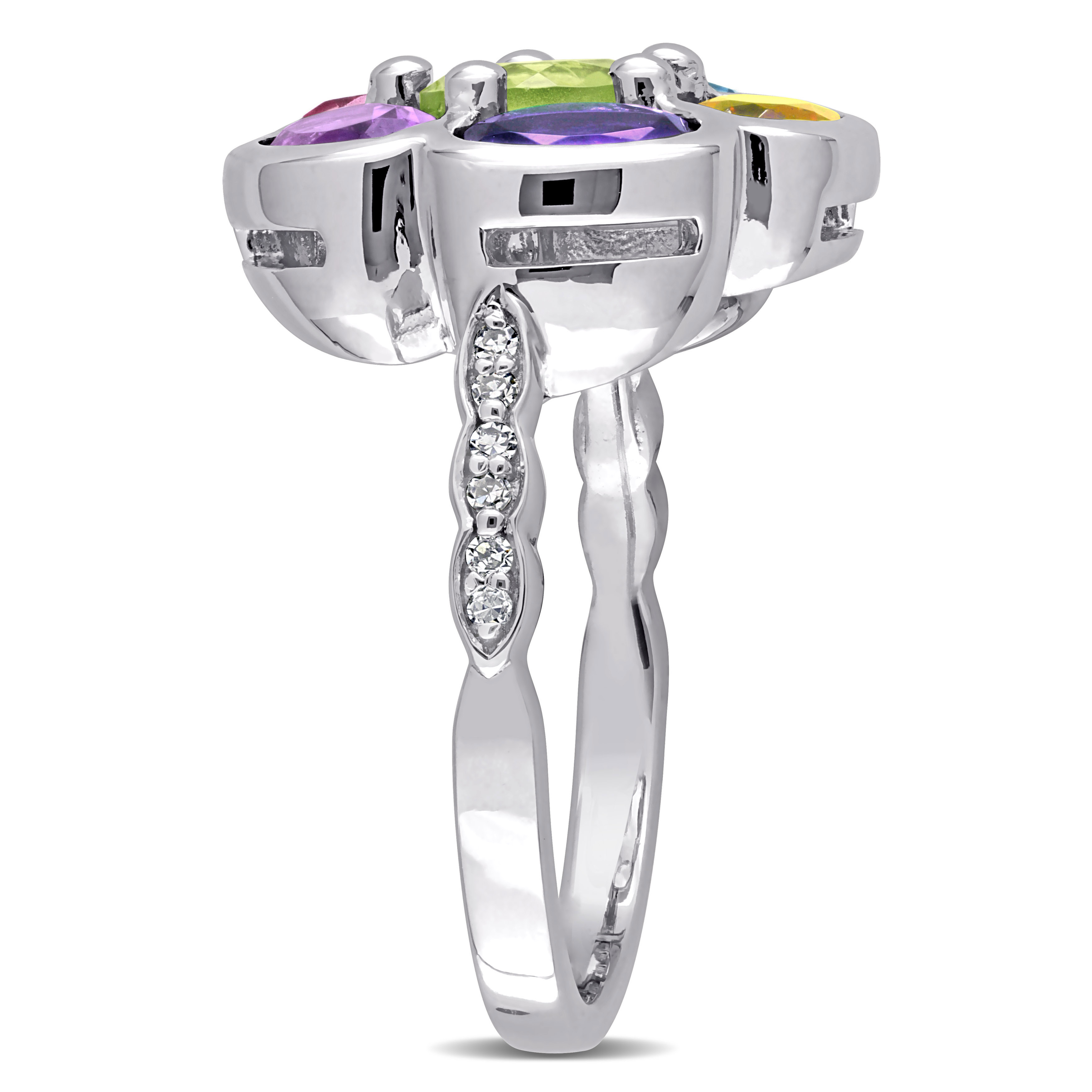 3 3/8 CT TGW Multi-Gem Diamond Accent Floral Ring in Sterling Silver