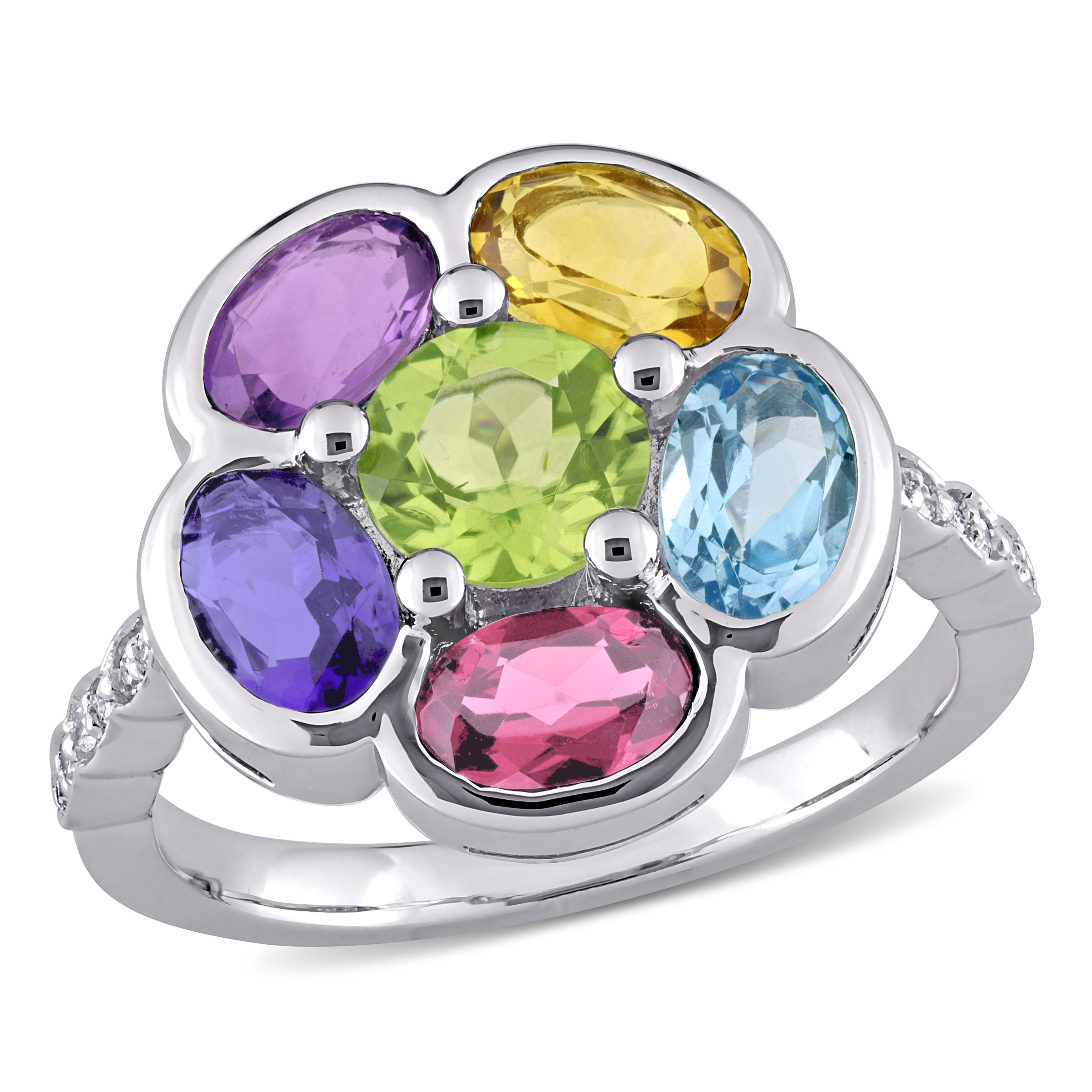 3 3/8 CT TGW Multi-Gem Diamond Accent Floral Ring in Sterling Silver