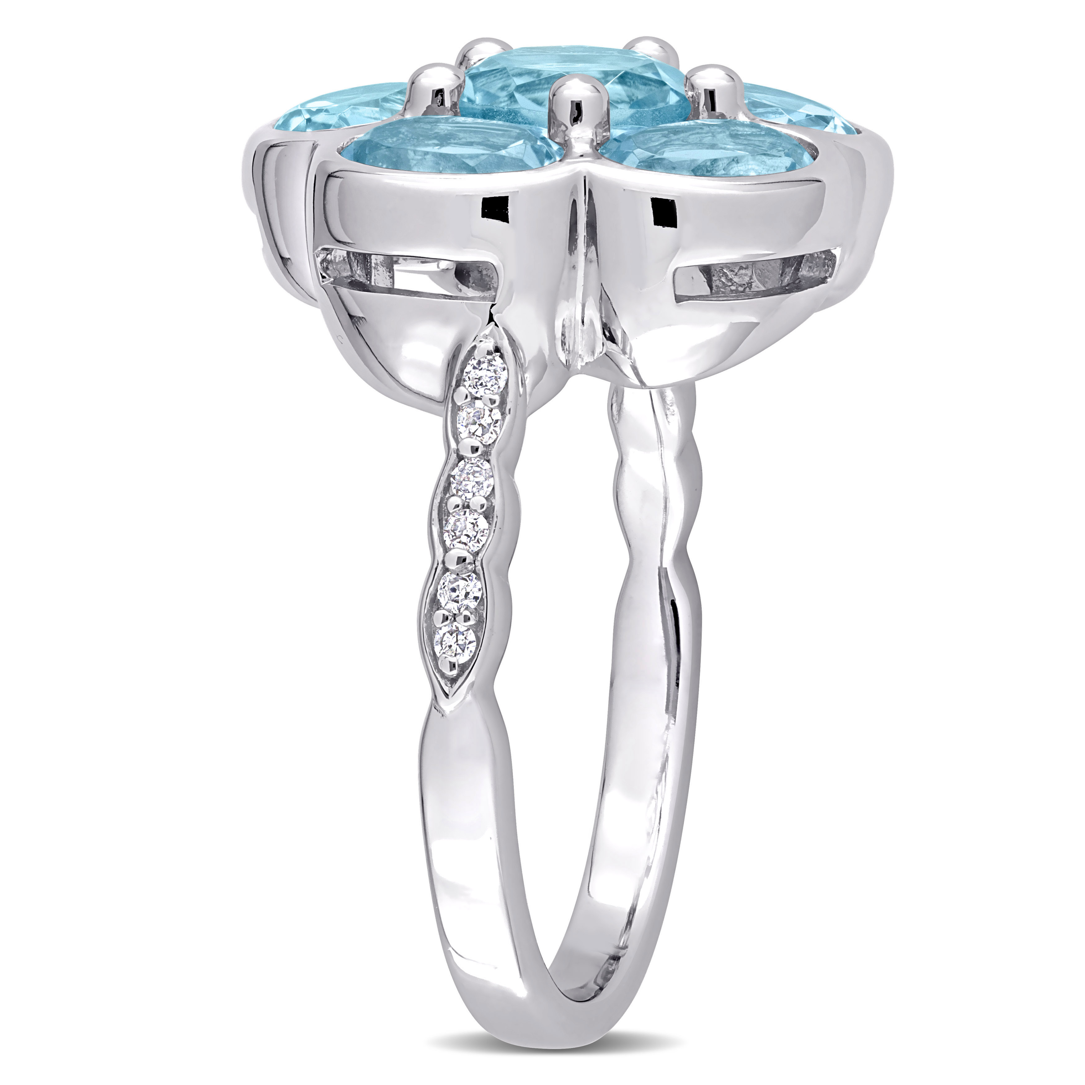 3 1/3 CT TGW Blue Topaz - Sky and Diamond Accent Floral Ring in Sterling Silver