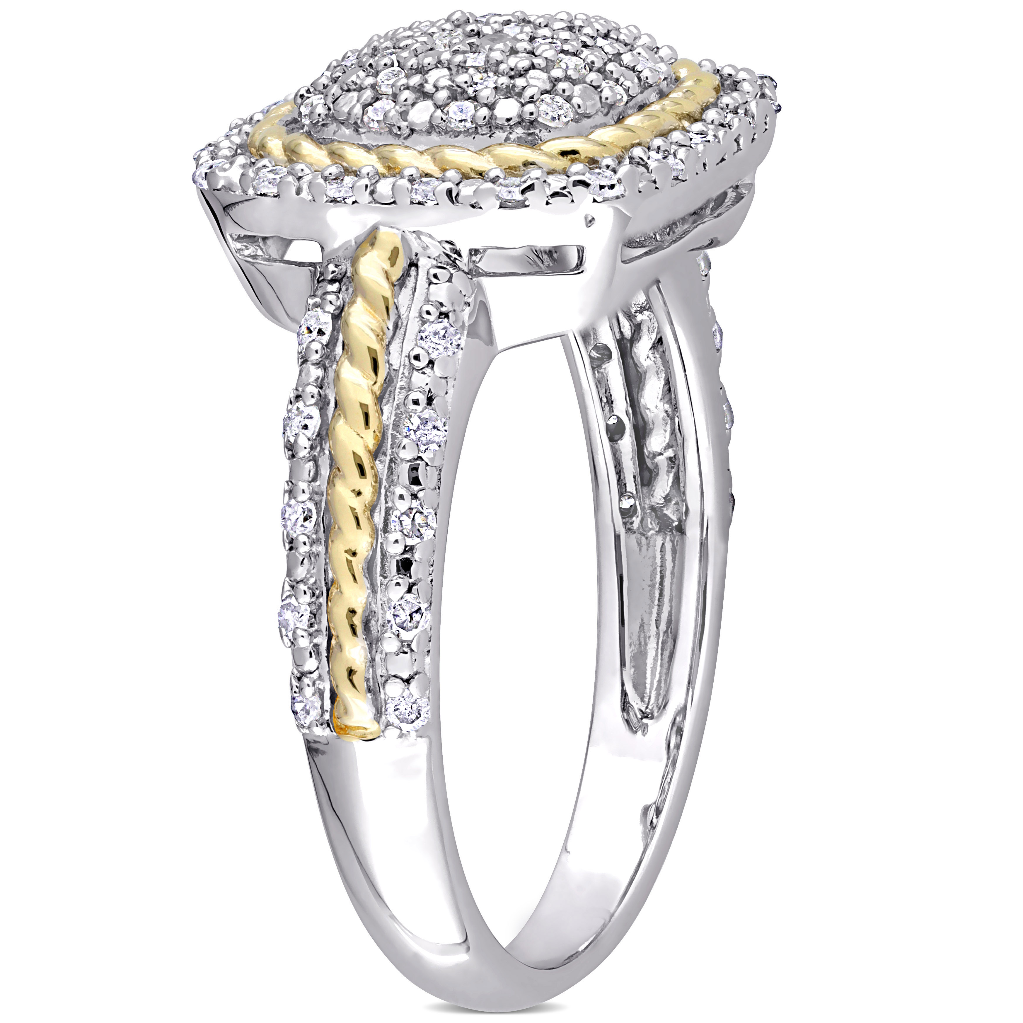 1/3 CT TW Diamond Rope Design Ring in White and Yellow Plated Sterling Silver