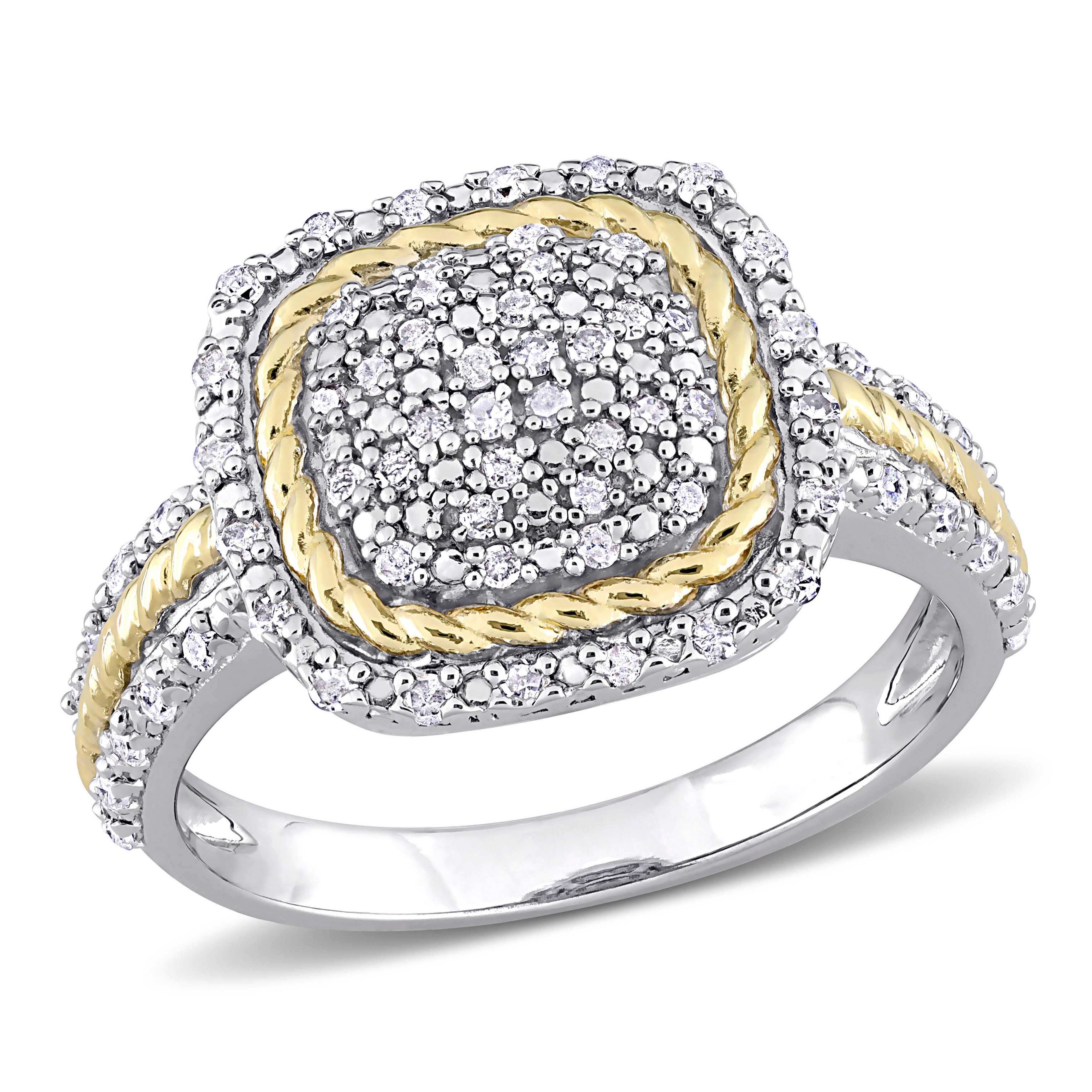 1/3 CT TW Diamond Rope Design Ring in White and Yellow Plated Sterling Silver