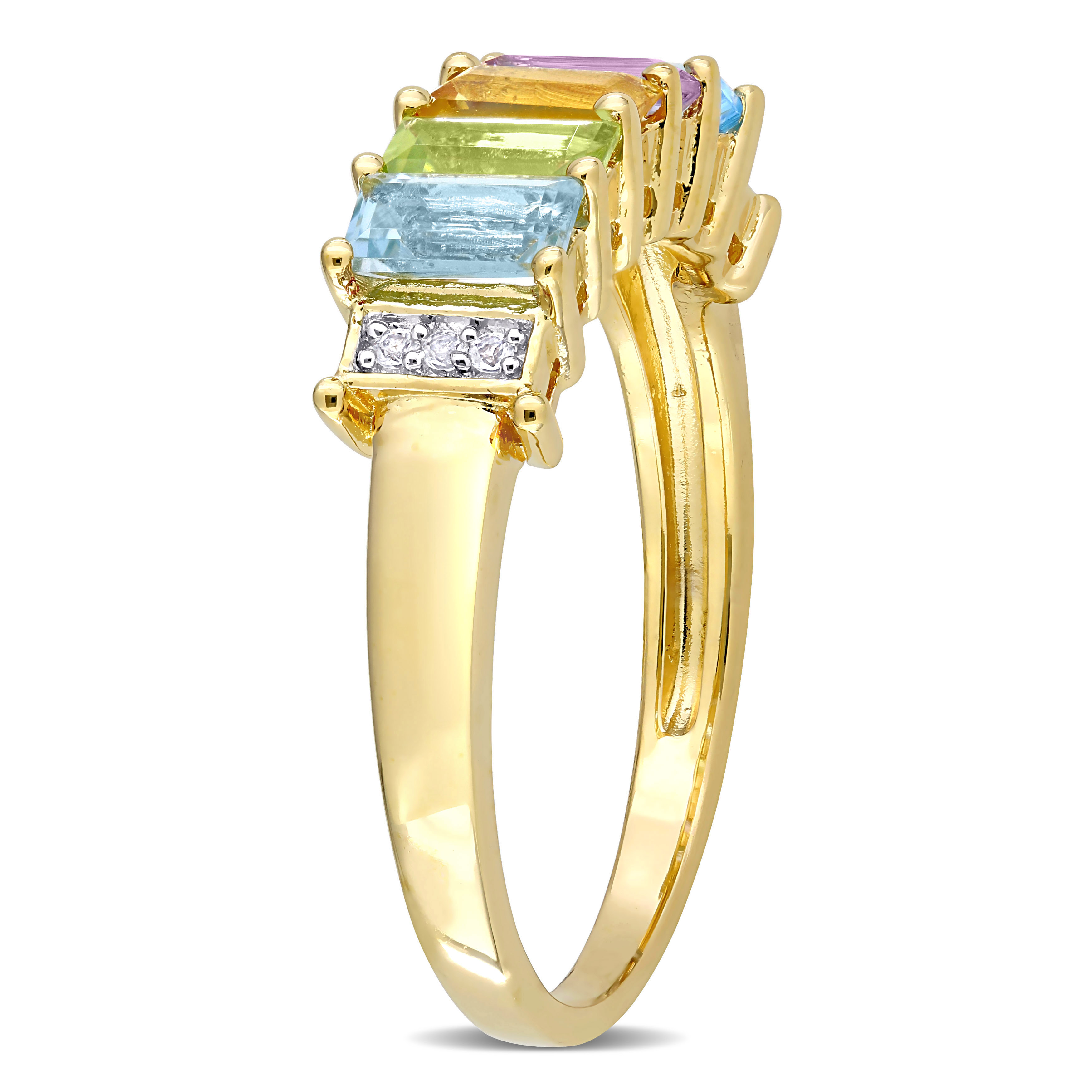 1 1/4 CT TGW Baguette Multi-Gem Engagement Ring in Yellow Plated Sterling Silver