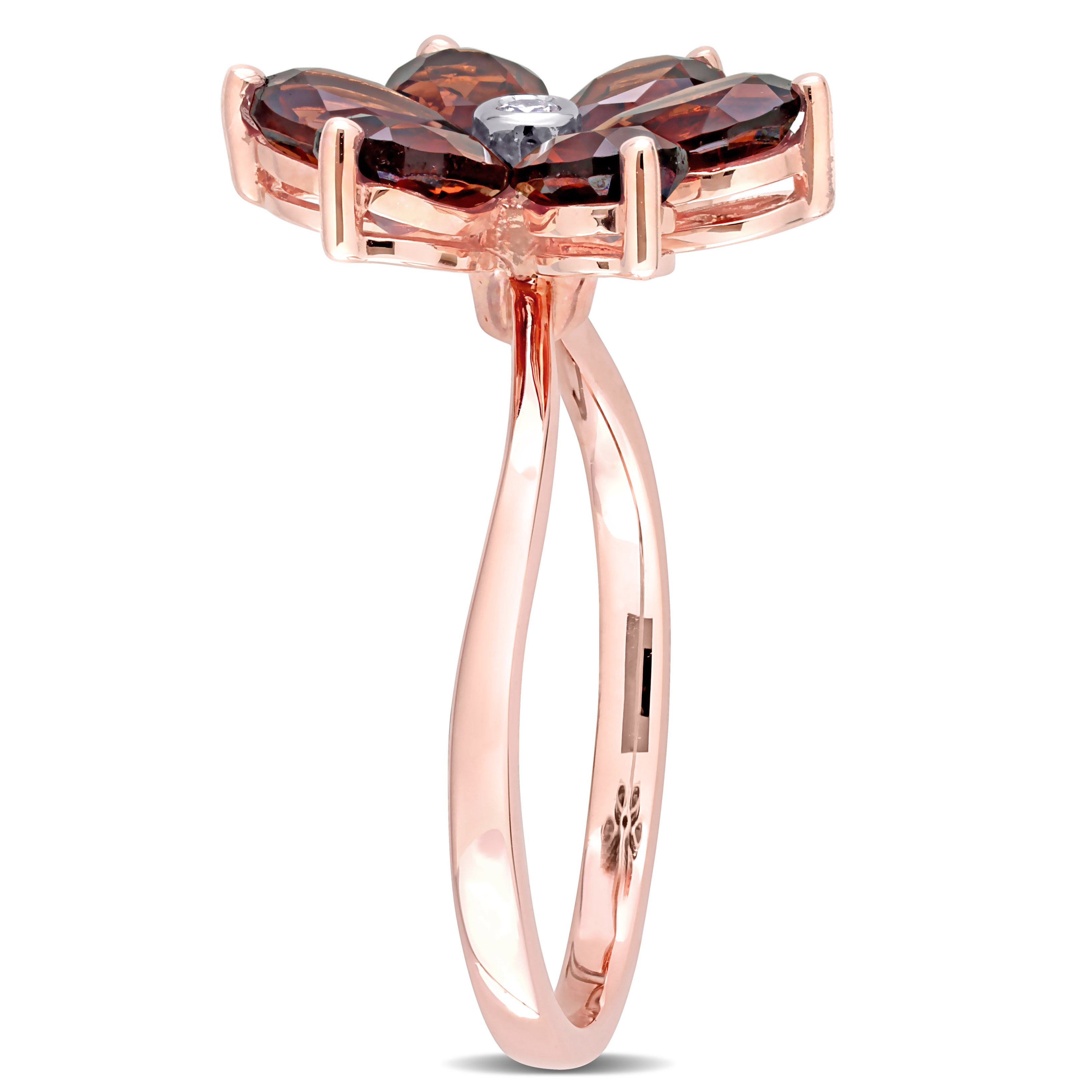 3 CT TGW Garnet and Diamond Accent Floral Ring in 10k Rose Gold