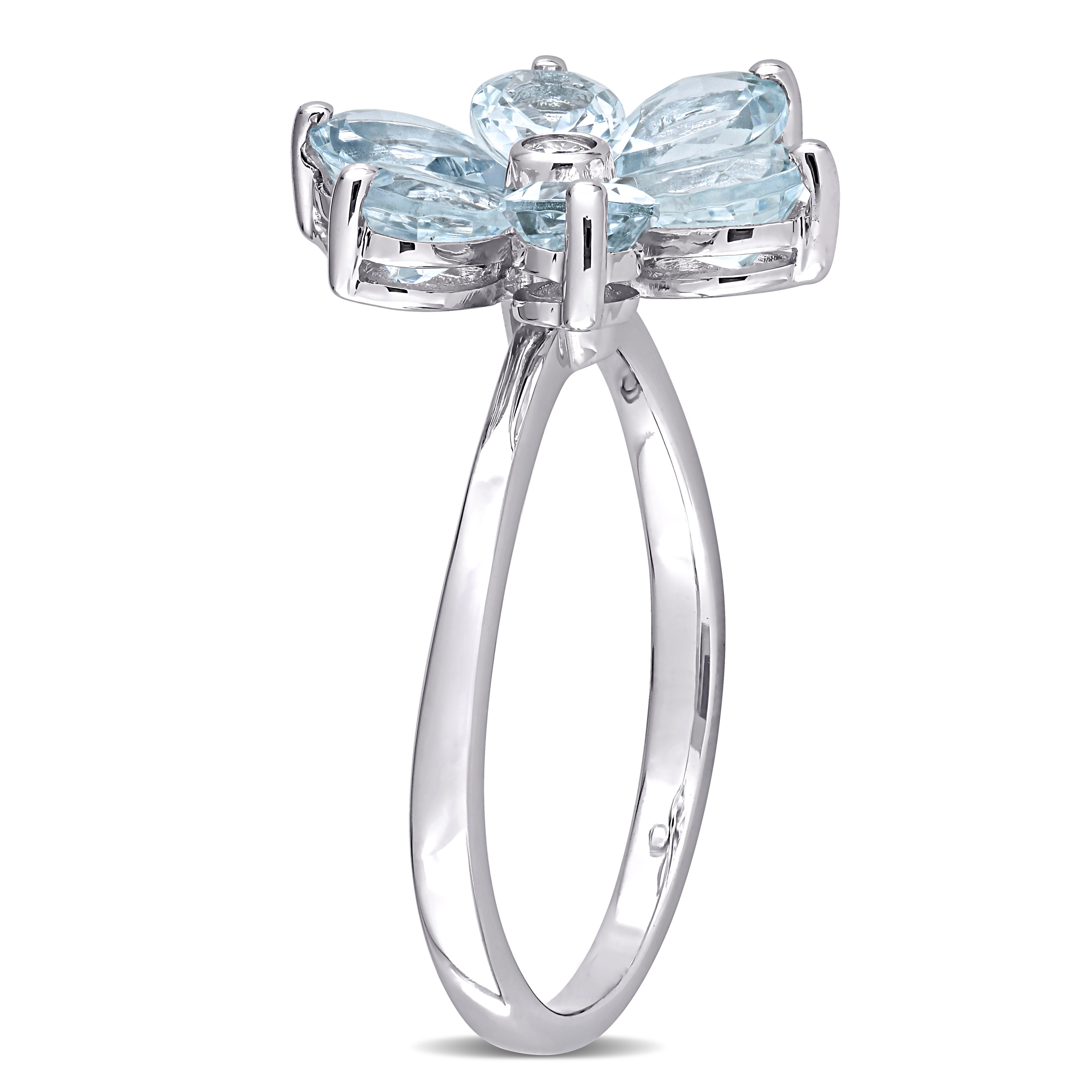 2 3/8 CT TGW Aquamarine and Diamond Accent Floral Ring in 14k White Gold