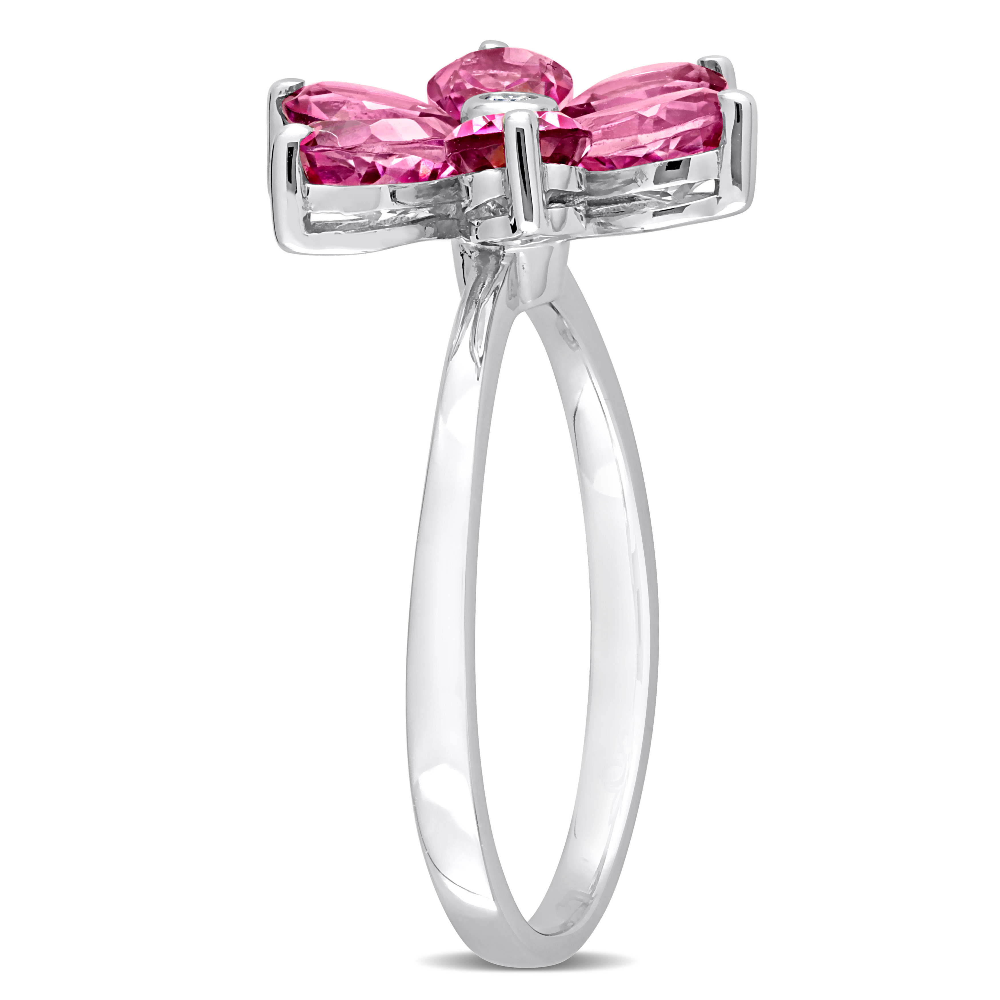 2 4/5 CT TGW Pear Shape Pink Topaz and Diamond Accent Floral Ring in 10k White Gold