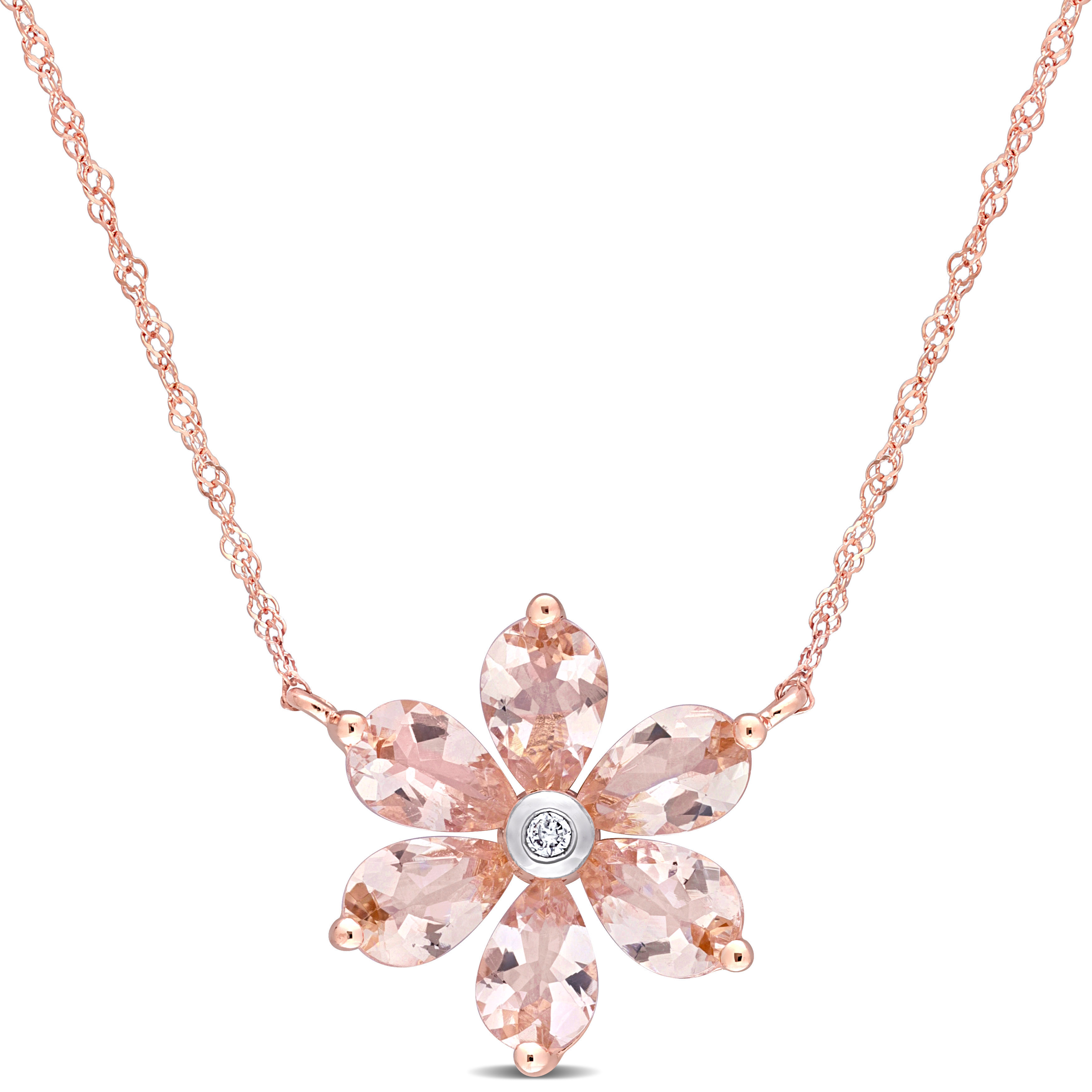 2 3/8 CT TGW Morganite and Diamond Accent Floral Pendant with Chain in 10k Rose Gold