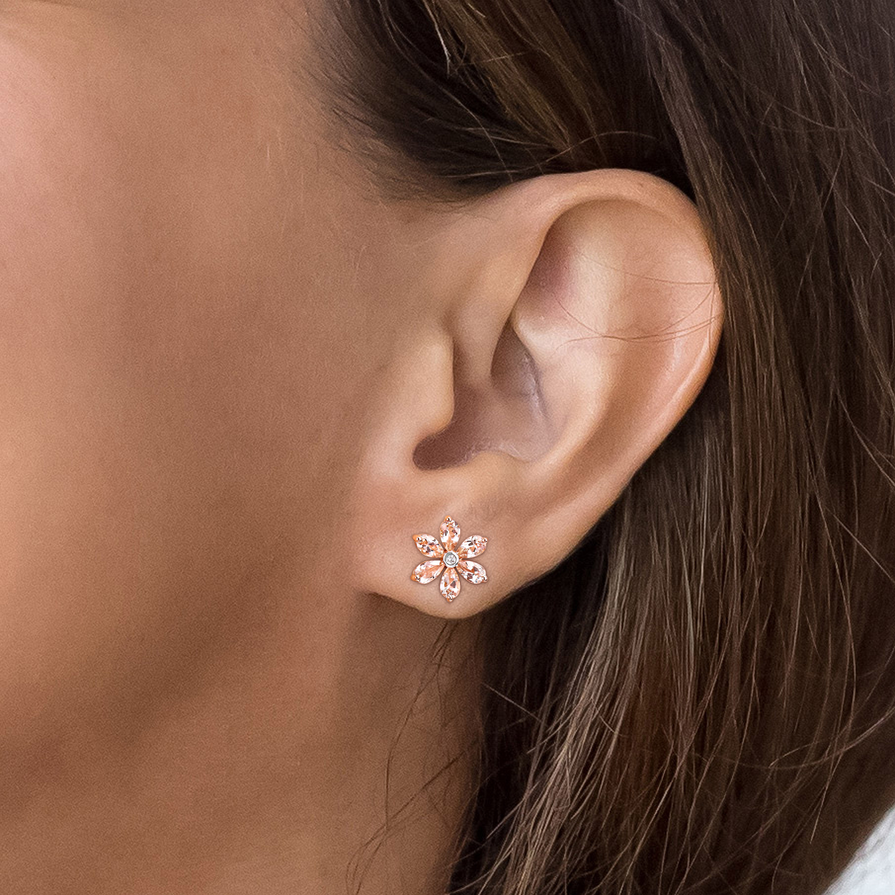 3 CT TGW Morganite and Diamond Accent Floral Stud Earrings in 10k Rose Gold