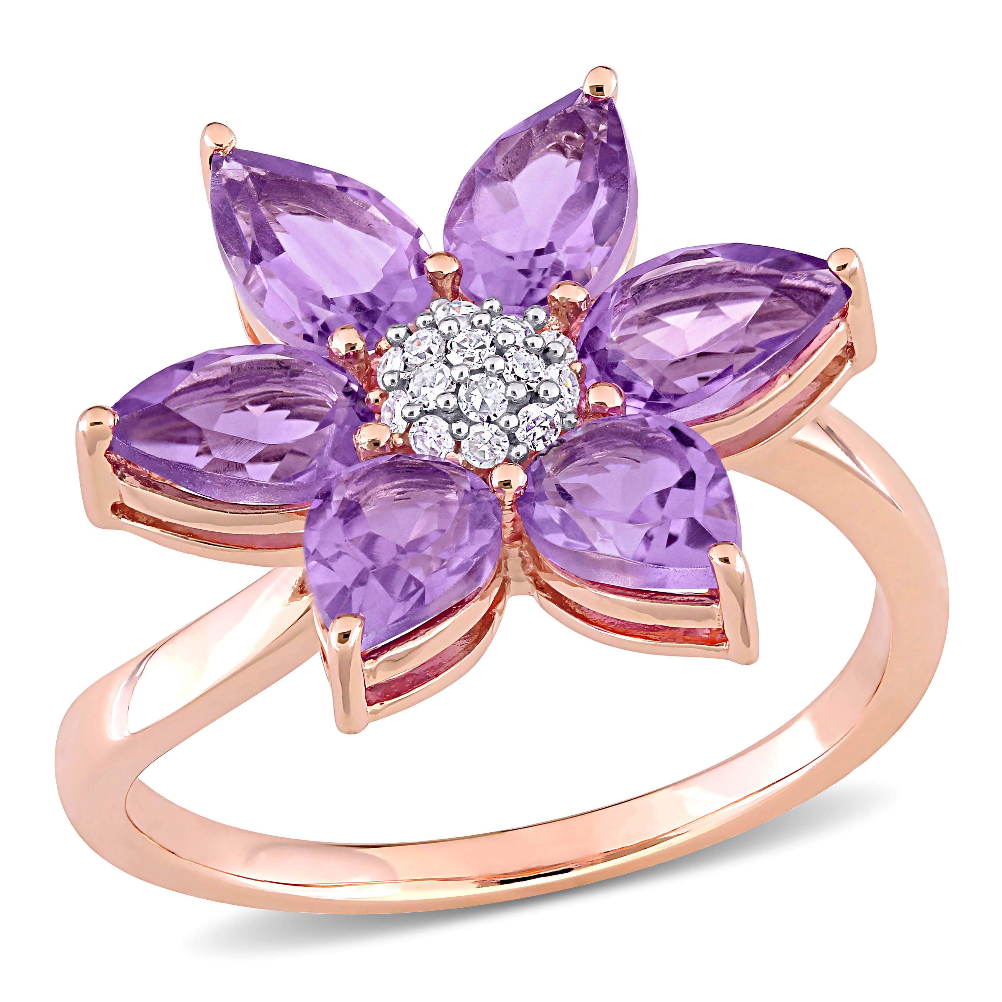 2 1/10 CT TGW Amethyst and 1/10 CT TW Diamond Floral Ring in 10k Rose Gold