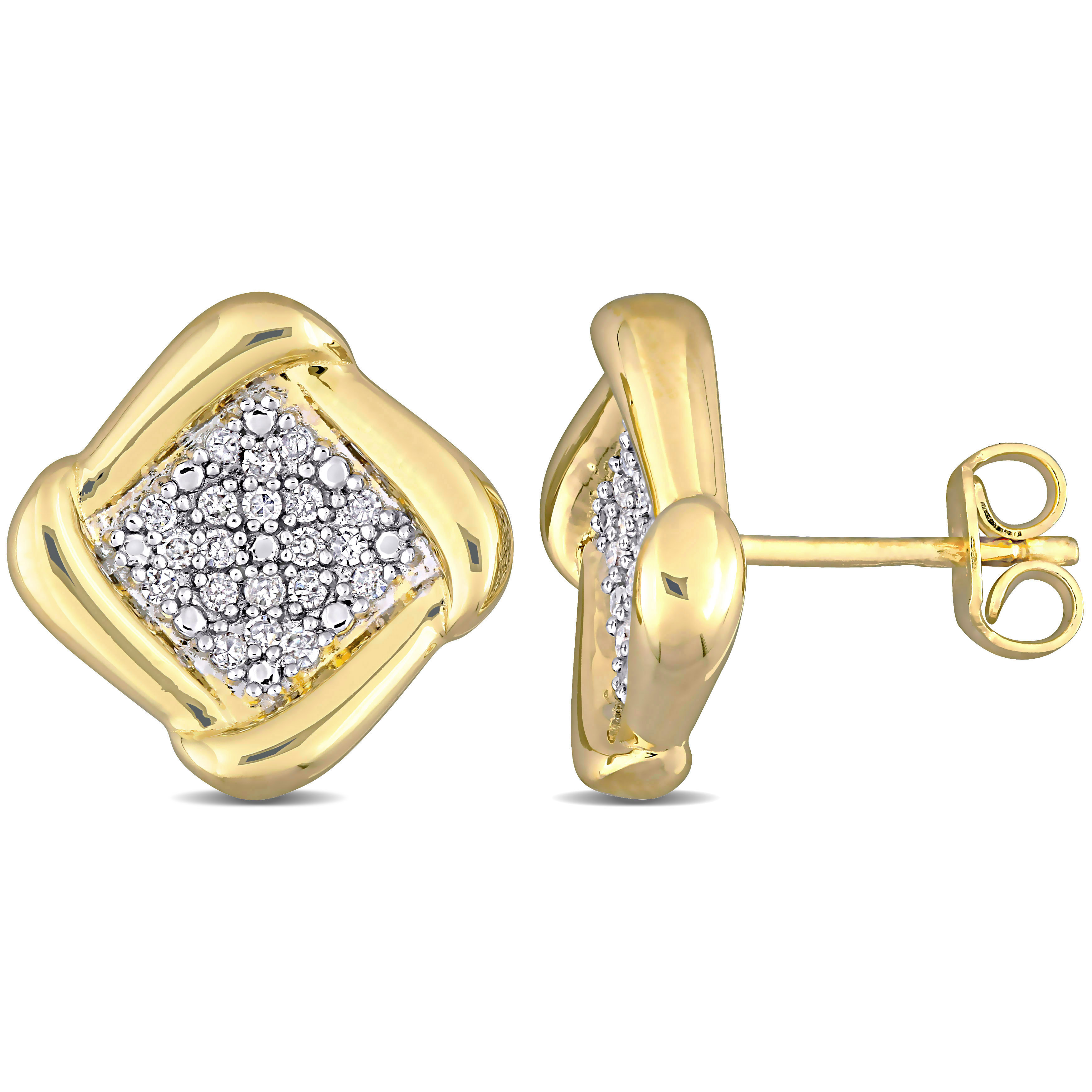 1/5 CT TDW Diamond Halo Stud Earrings in Yellow Plated Sterling Silver