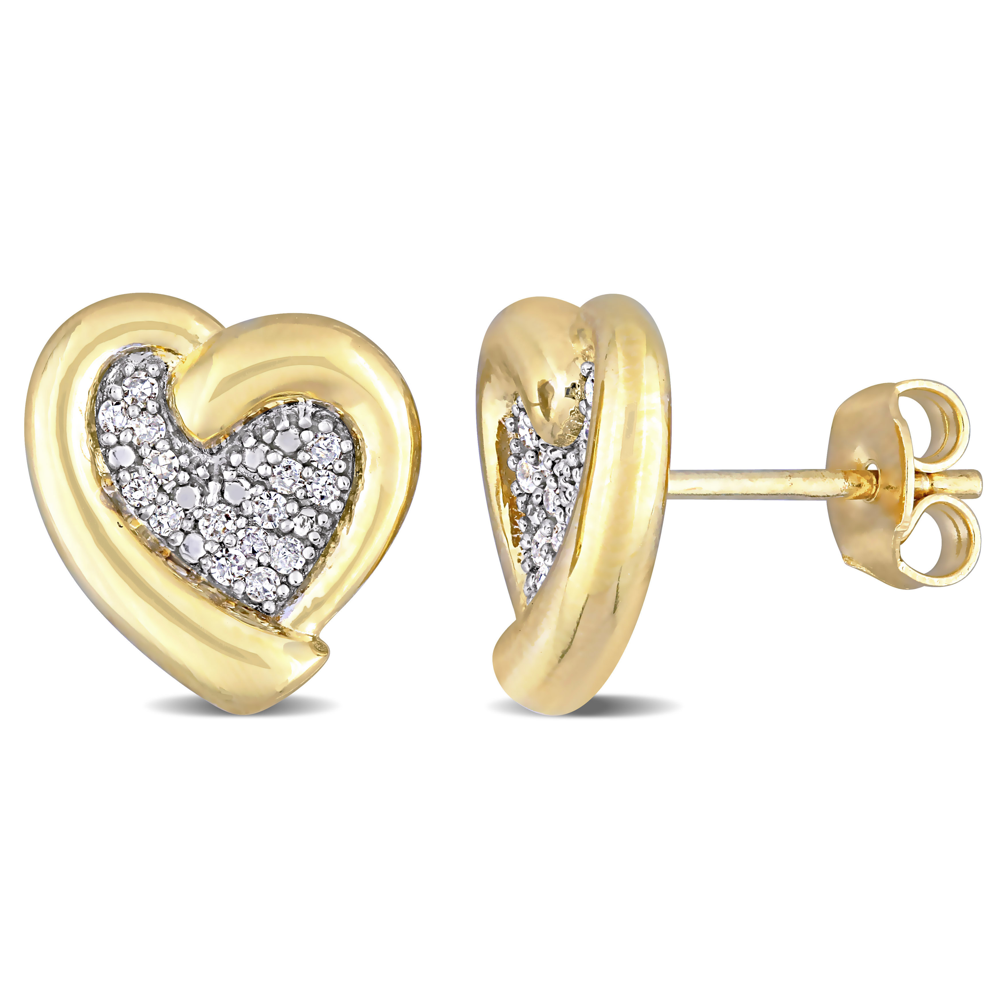 1/6 CT TDW Diamond Heart Stud Earrings in Yellow Plated Sterling Silver