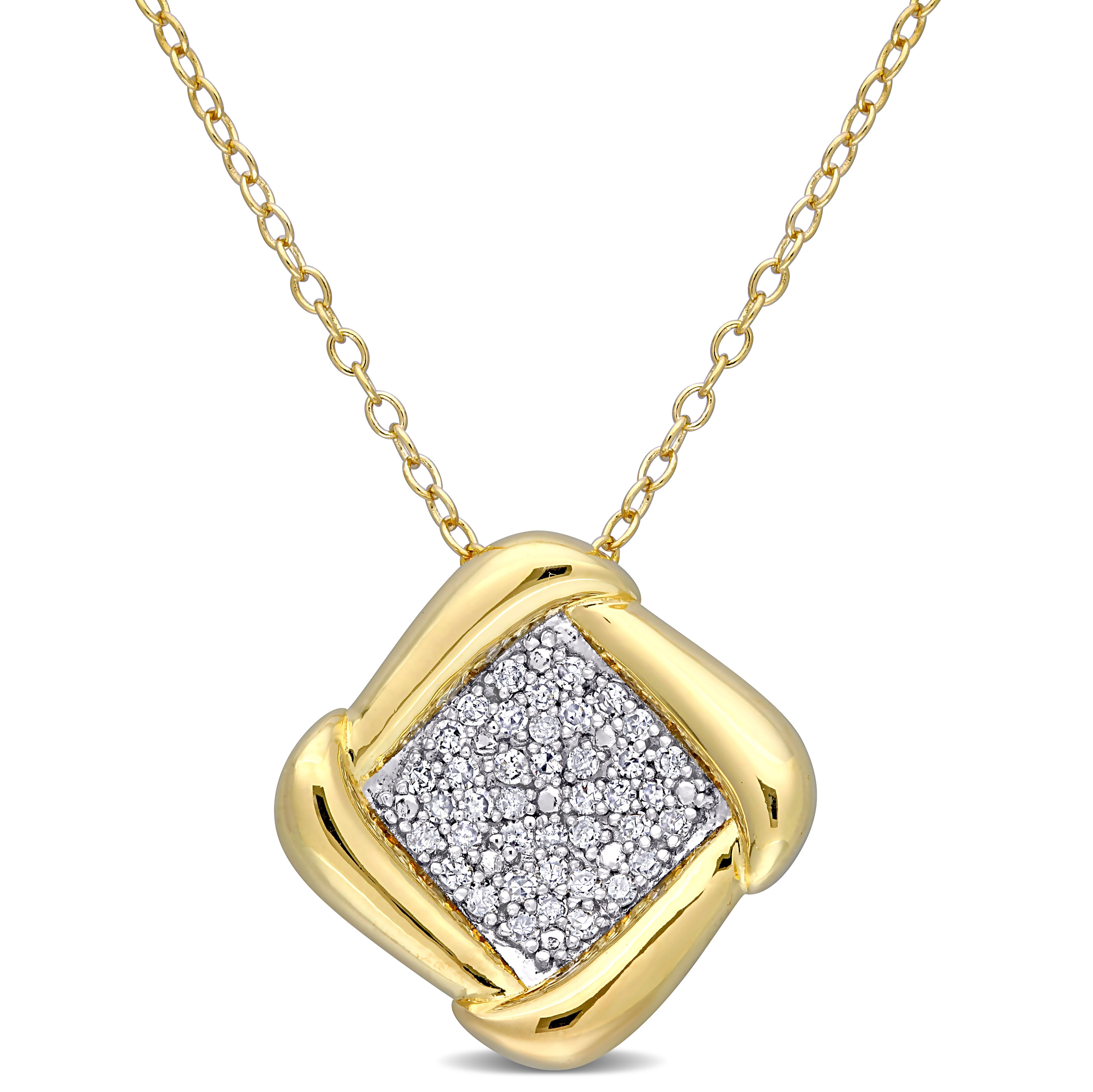1/5 CT TDW Diamond Halo Pendant with Chain in Yellow Plated Sterling Silver