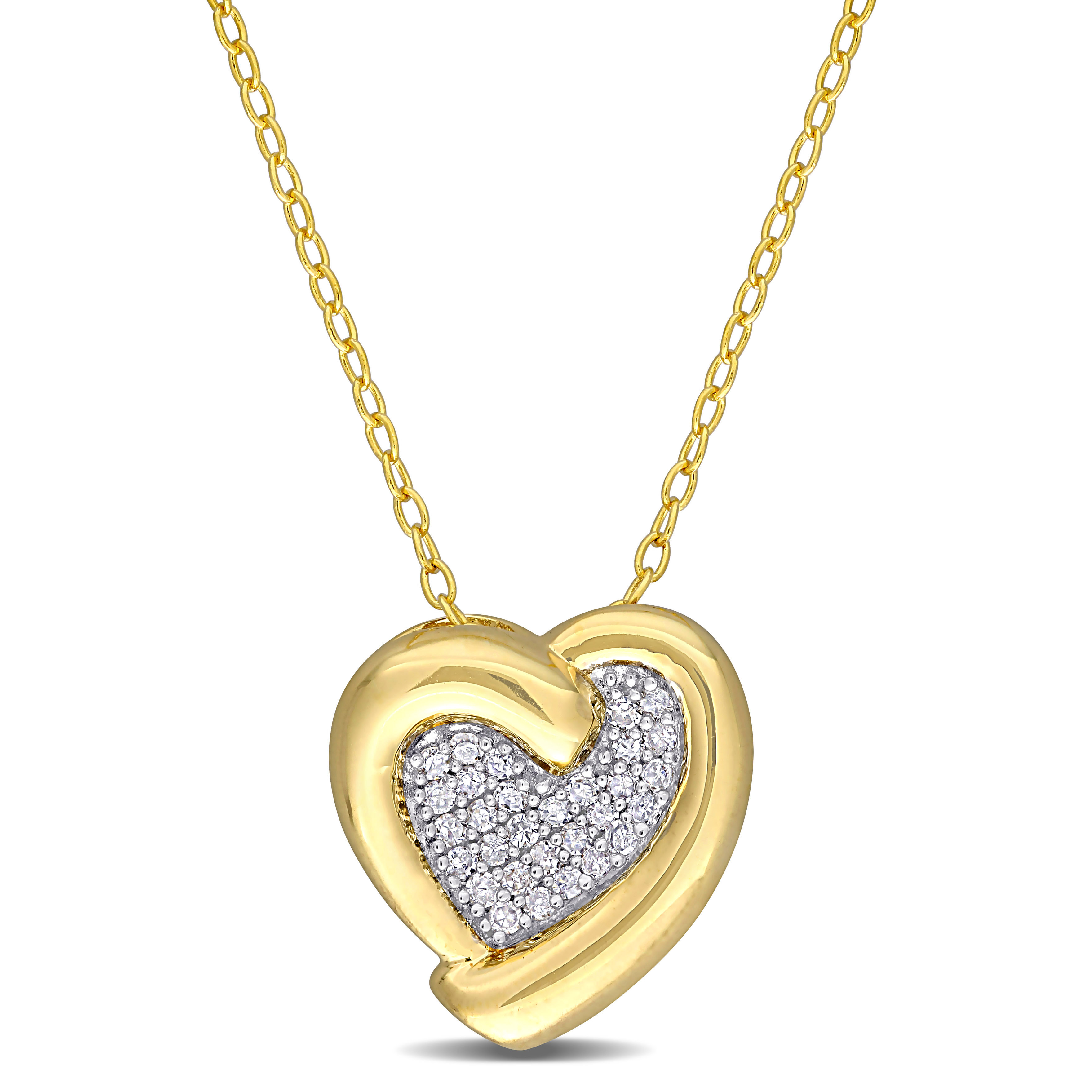 1/6 CT TDW Diamond Heart Pendant with Chain in Yellow Plated Sterling Silver