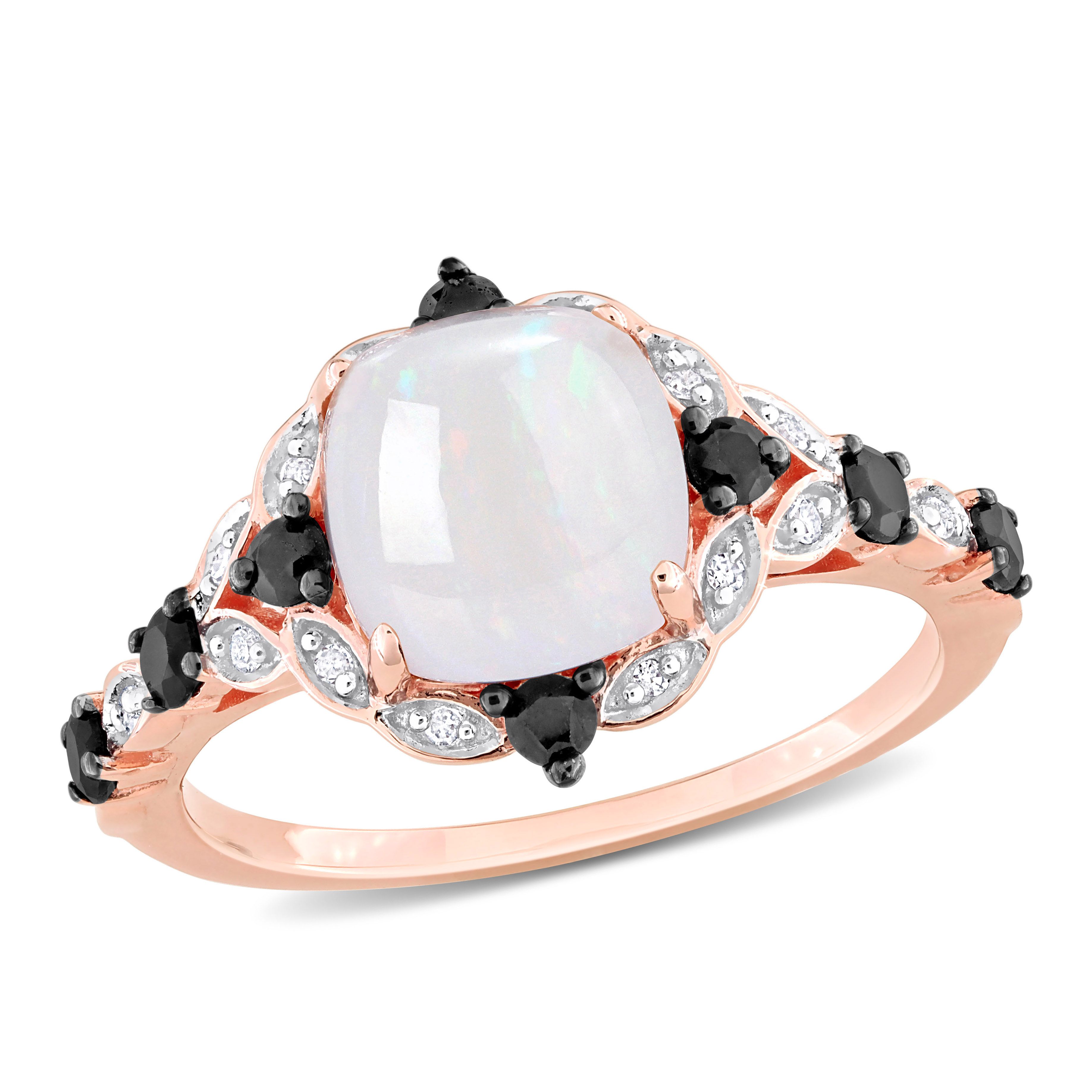 1 4/5 CT TGW Cushion-cut Opal Black Sapphire & Diamond Accent Cocktail Ring in 10k Rose Gold