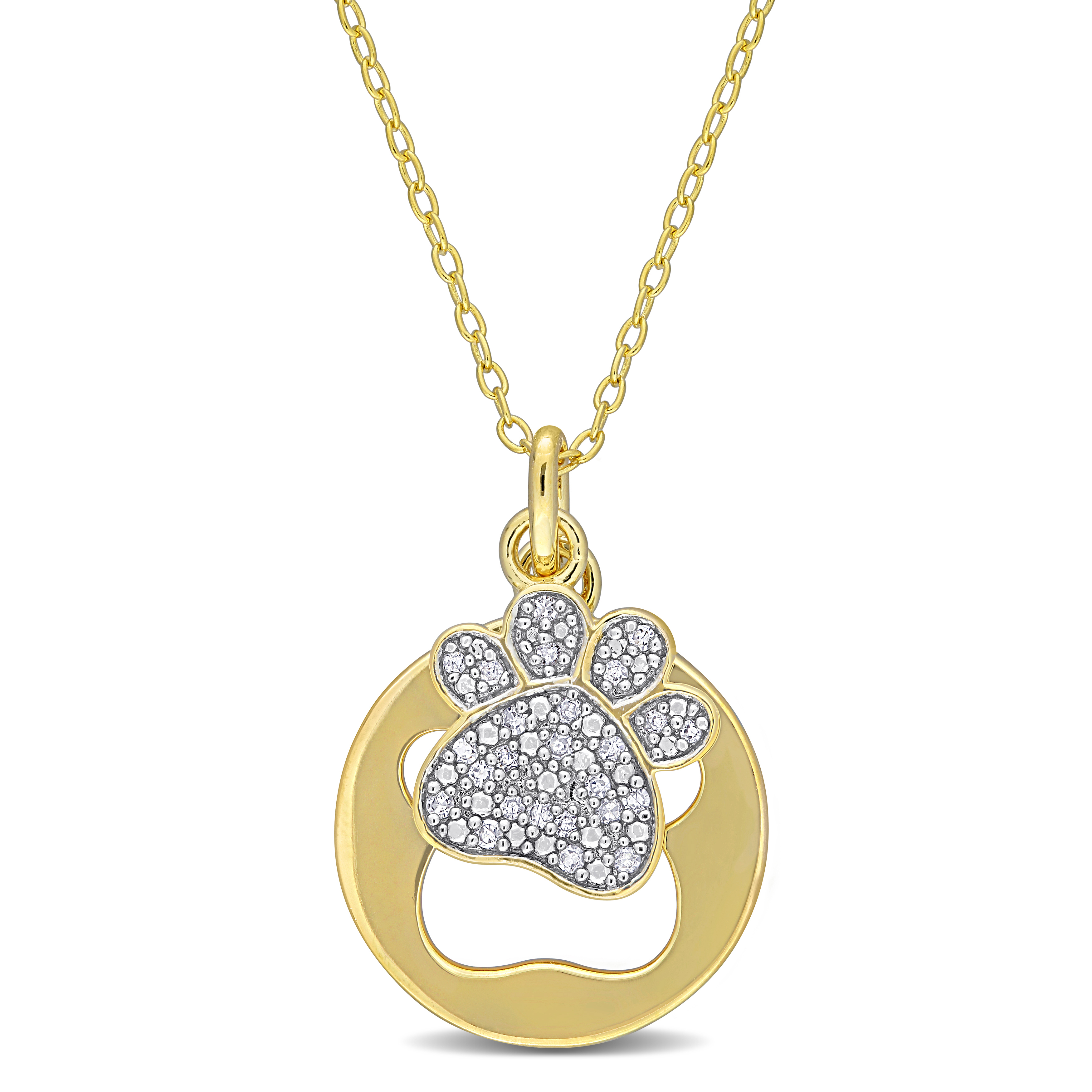 1/10 CT TW Diamond Cat Dog Paw Pendant with Chain in Two-Tone Sterling Silver - 18 in