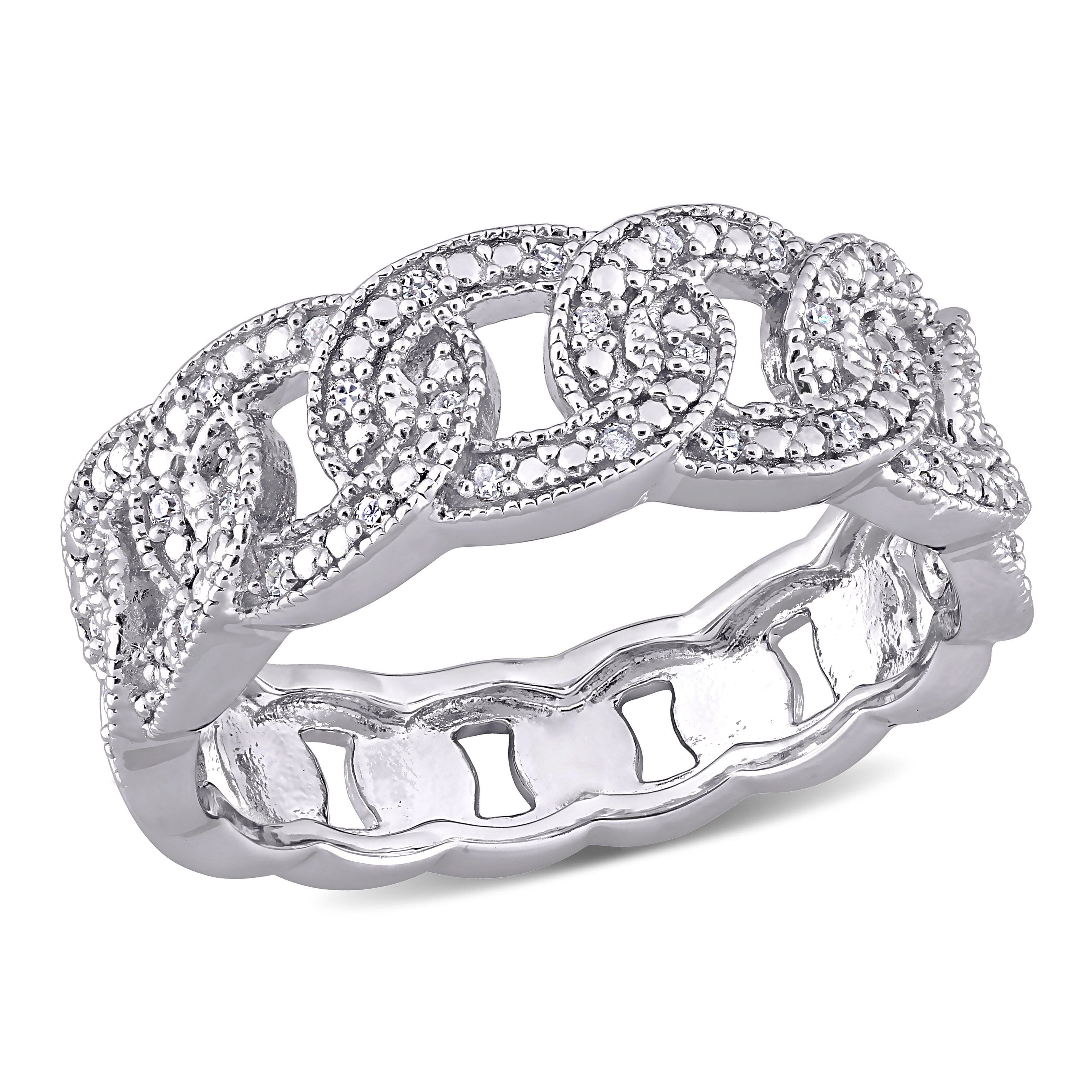 1/10 CT TW Diamond Link Ring in Sterling Silver