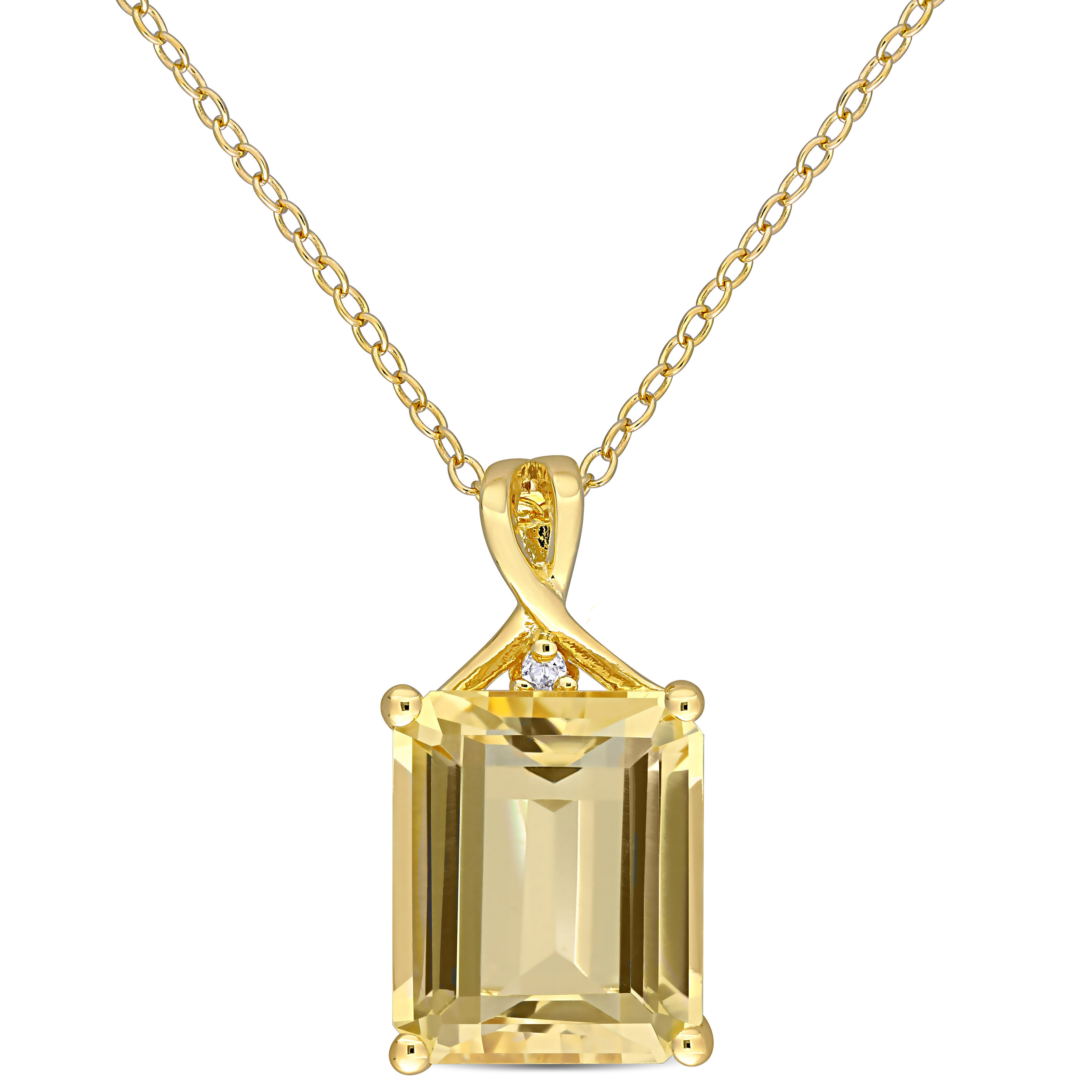 6 3/5 CT TGW Octagon Citrine and White Topaz Pendant with Chain in Yellow Plated Sterling Silver - 18 in.
