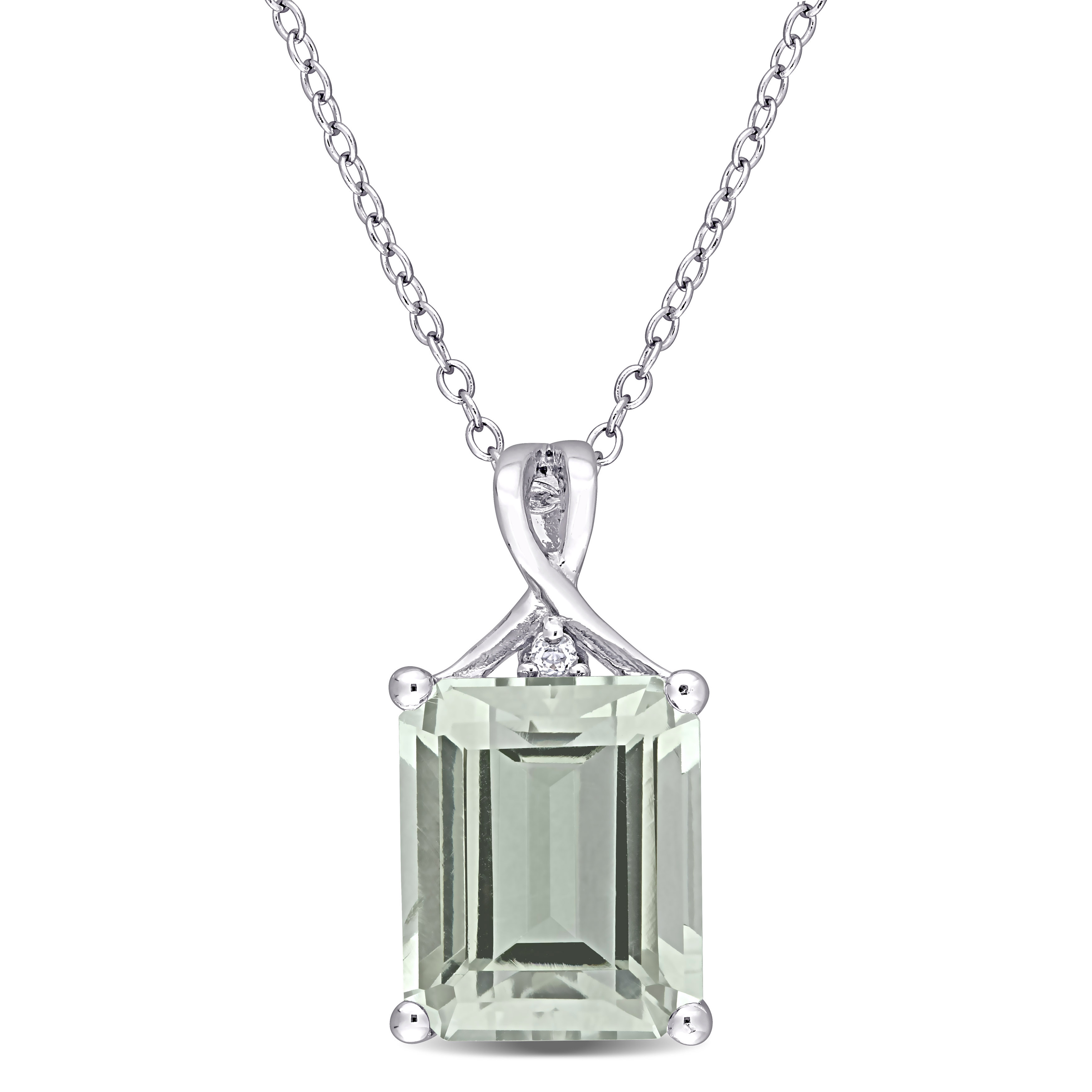 5 3/8 CT TGW Octagon Green Quartz and White Topaz Pendant with Chain in Sterling Silver