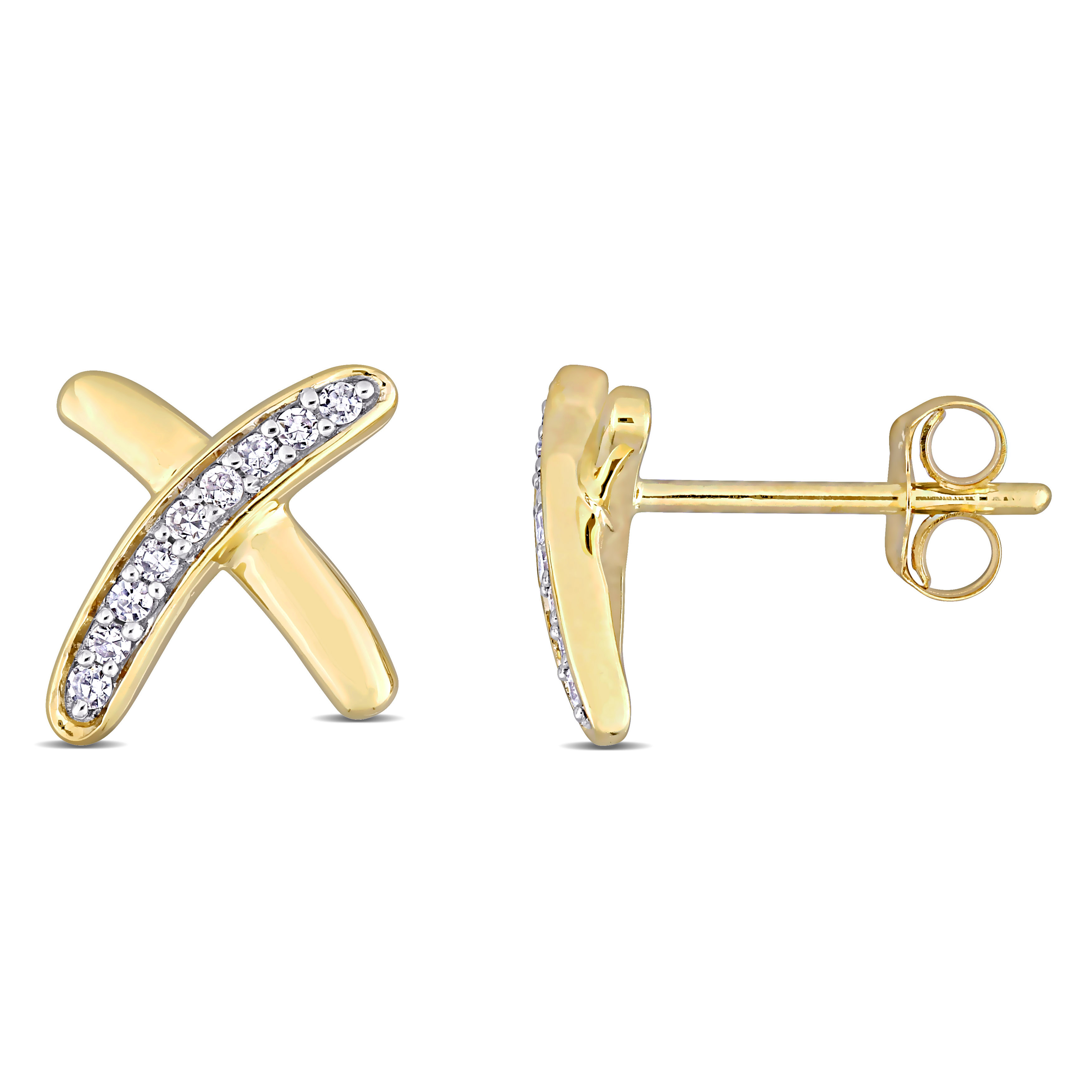 1/10 CT TDW Diamond "X" Stud Earrings in 10k Yellow Gold