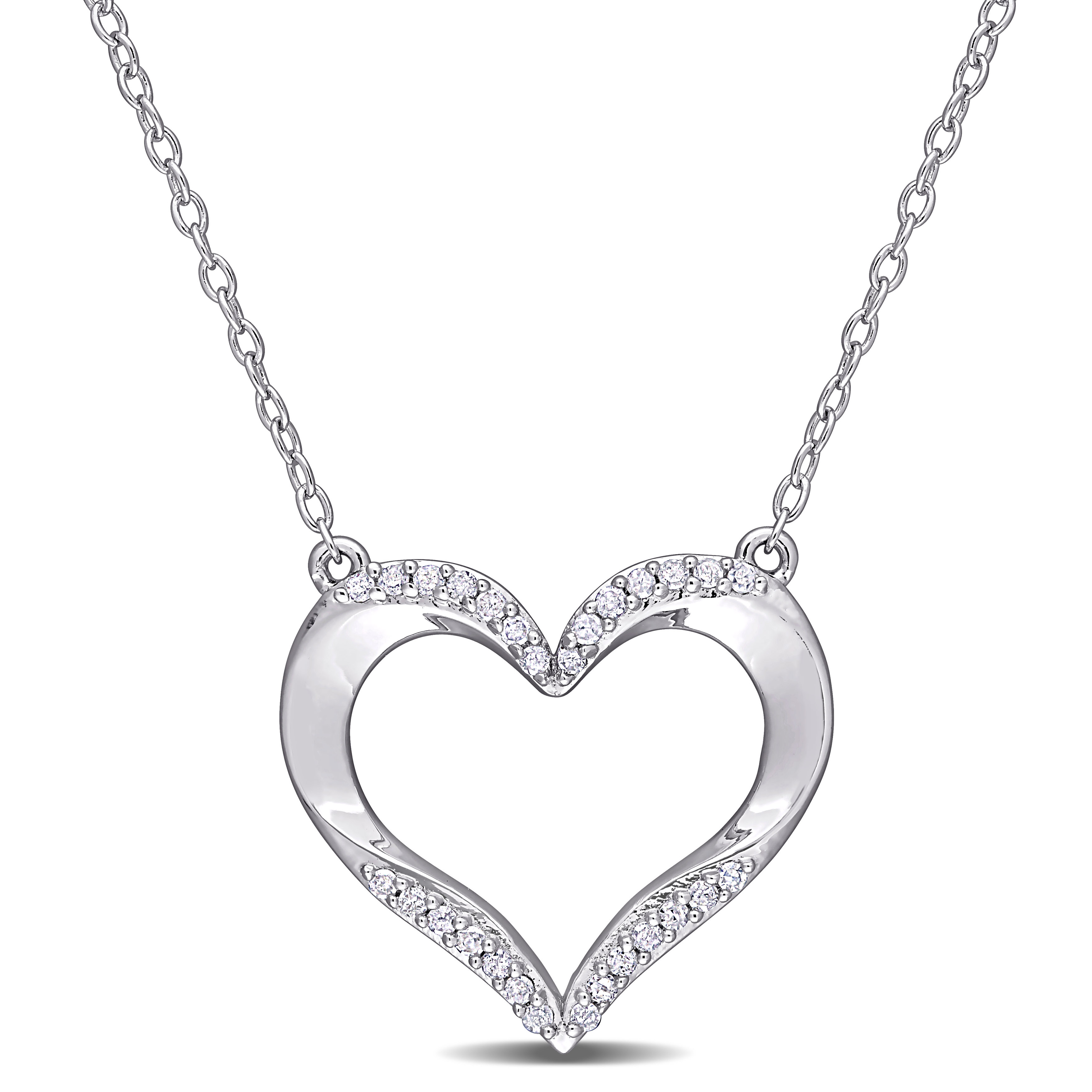 1/7 CT TW Diamond Open Heart Necklace in Sterling Silver - 17 in