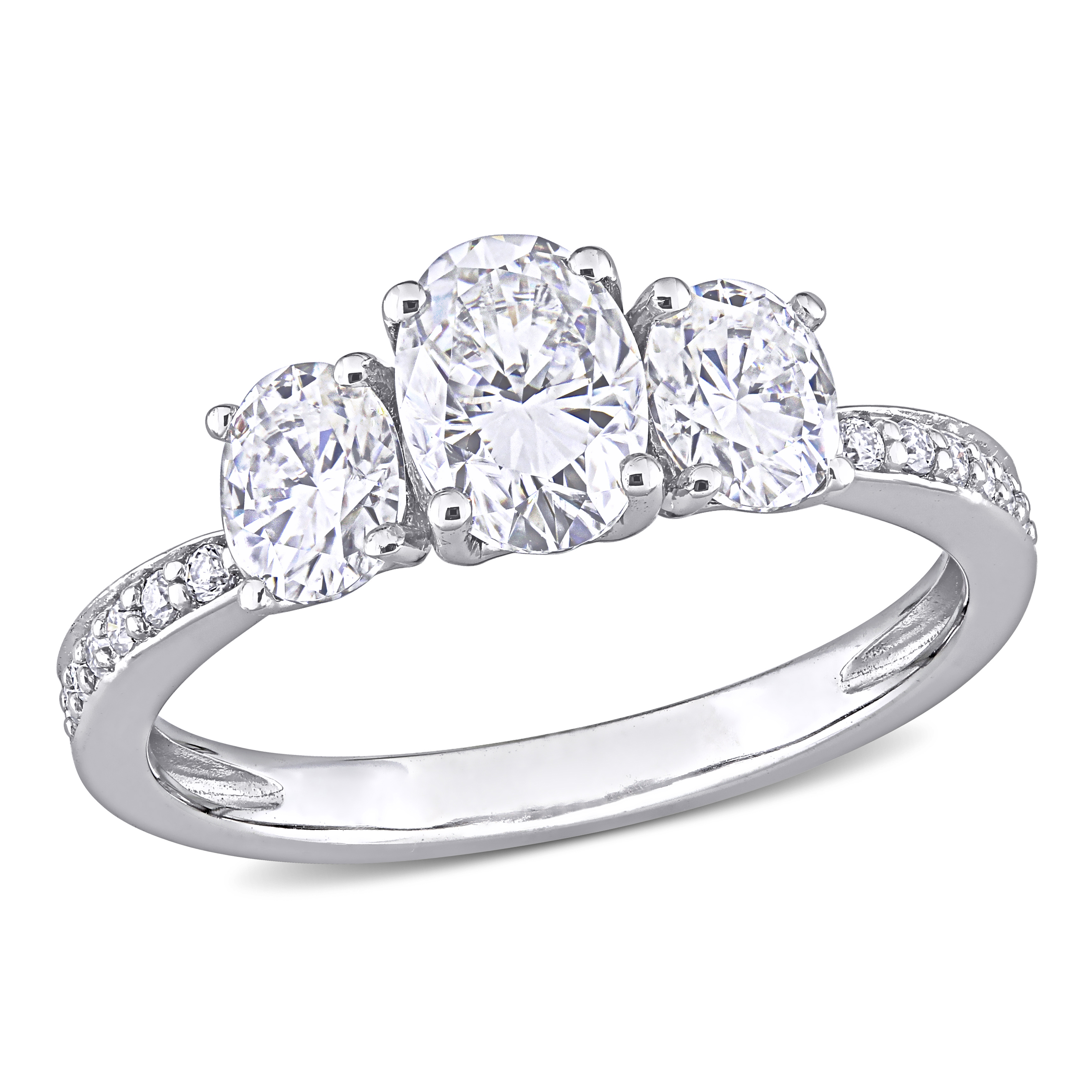 1 4/5 CT DEW Oval Created Moissanite 3-Stone Engagement Ring in 10k White Gold