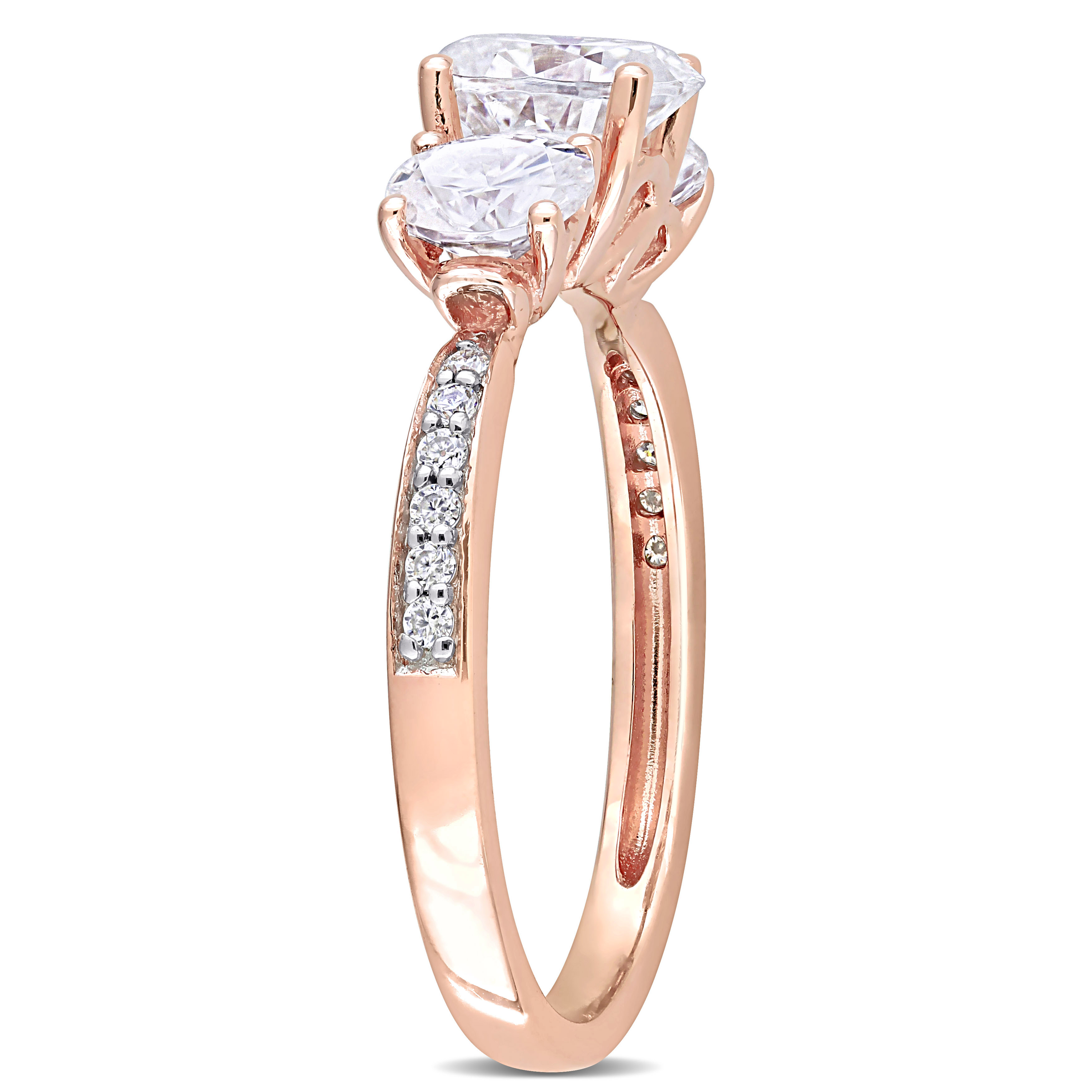 1 4/5 CT DEW Oval Created Moissanite 3-Stone Engagement Ring in 10k Rose Gold