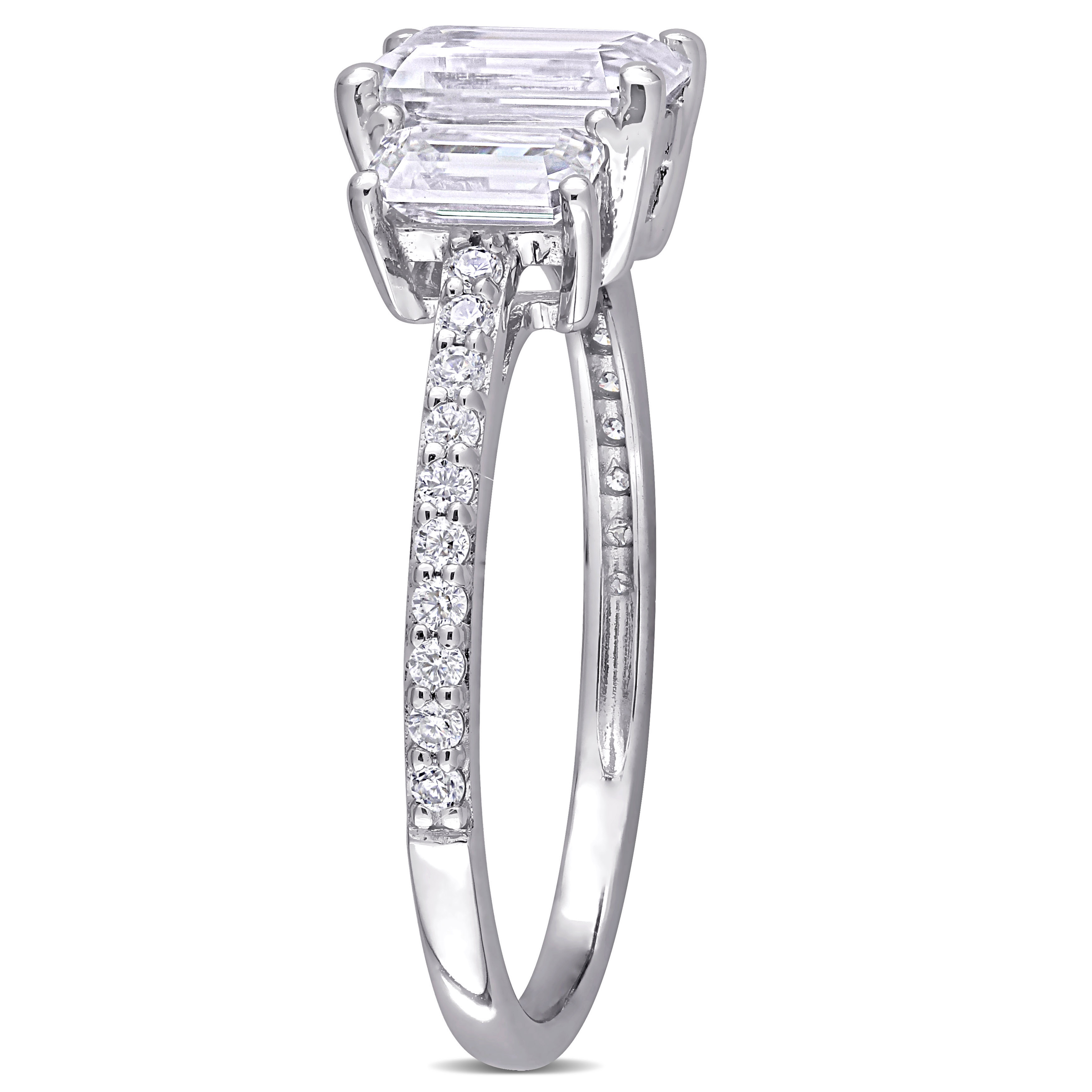1 3/4 CT DEW Octagon Created Moissanite 3-Stone Engagement Ring in 10k White Gold
