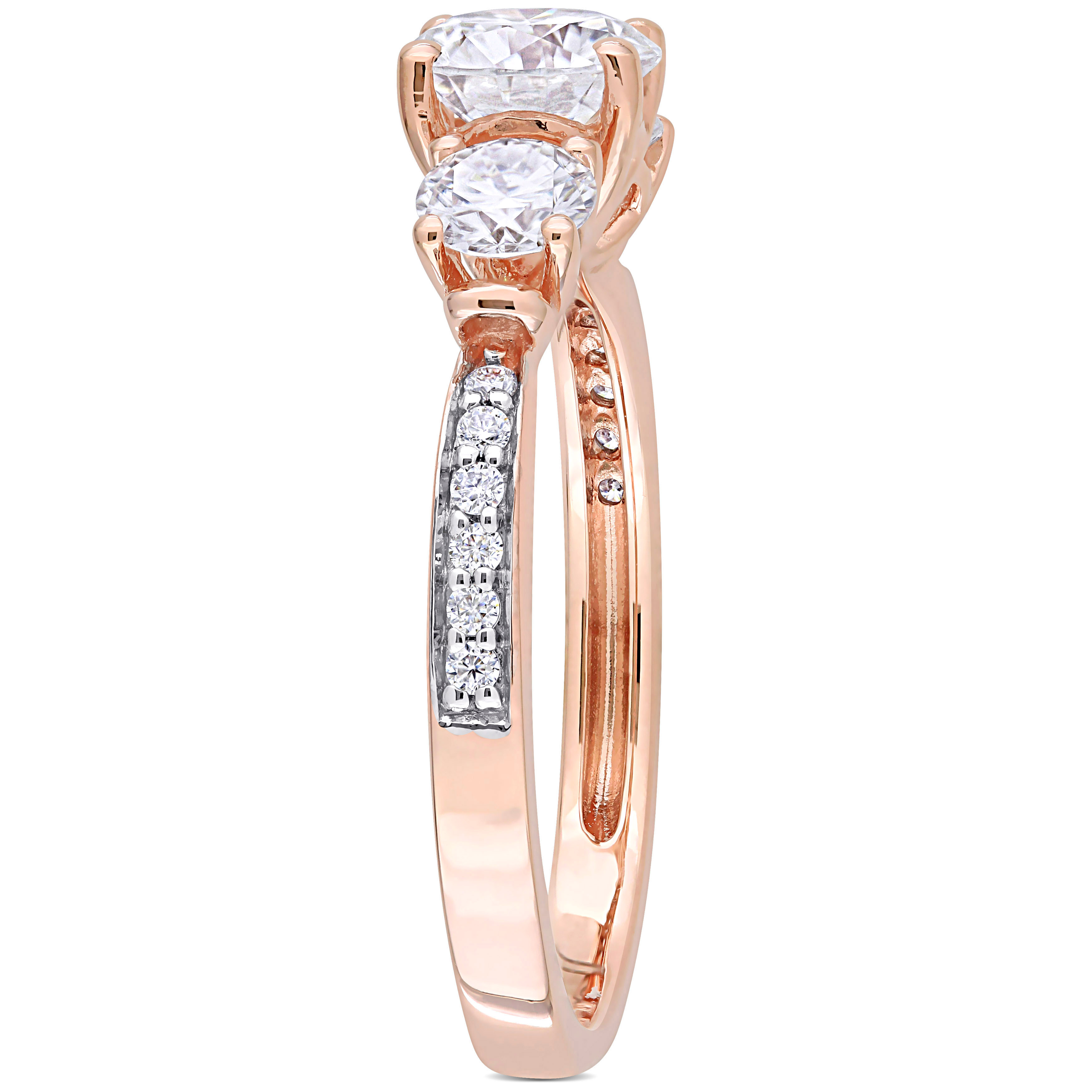 1 3/8 CT DEW Created Moissanite 3-Stone Engagement Ring in 10k Rose Gold