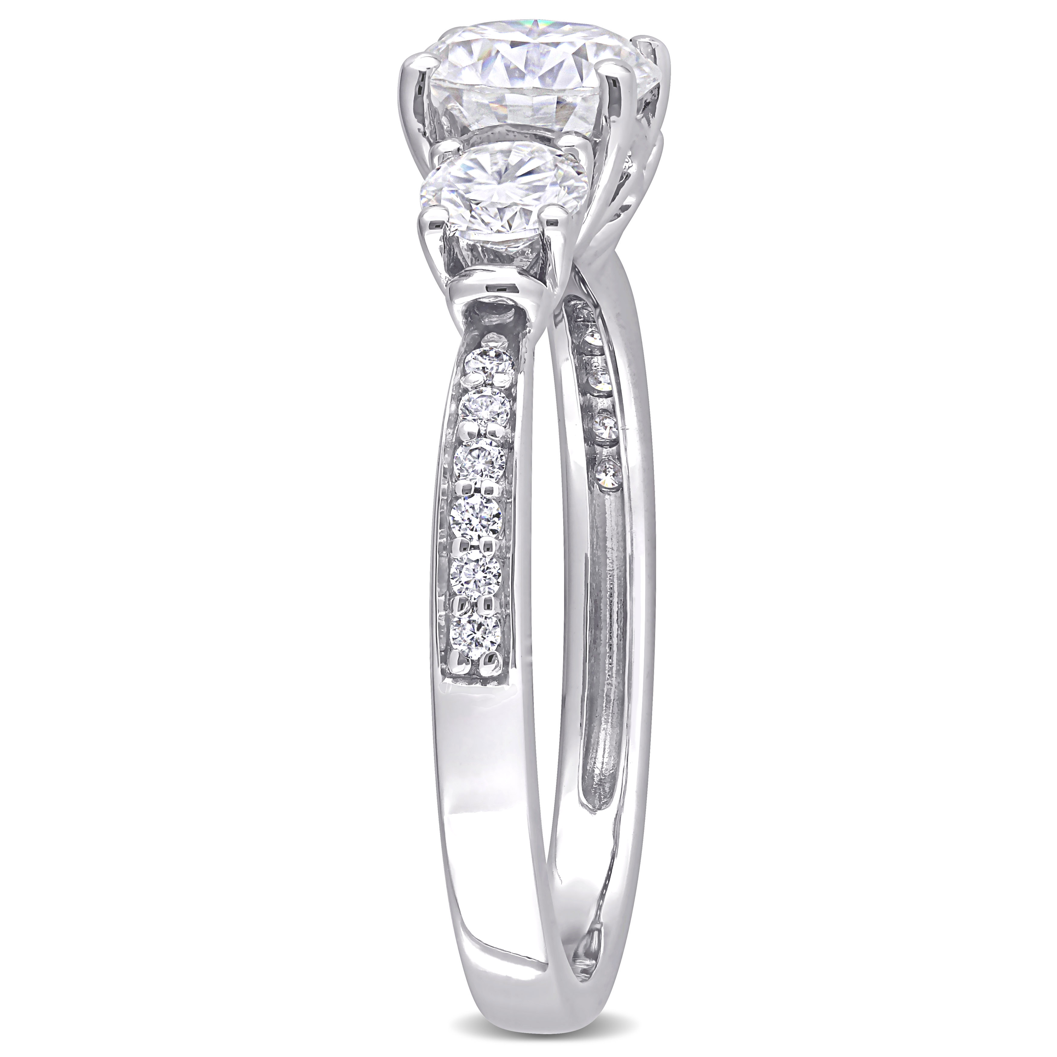 1 3/8 CT DEW Created Moissanite 3-Stone Engagement Ring in 10k White Gold