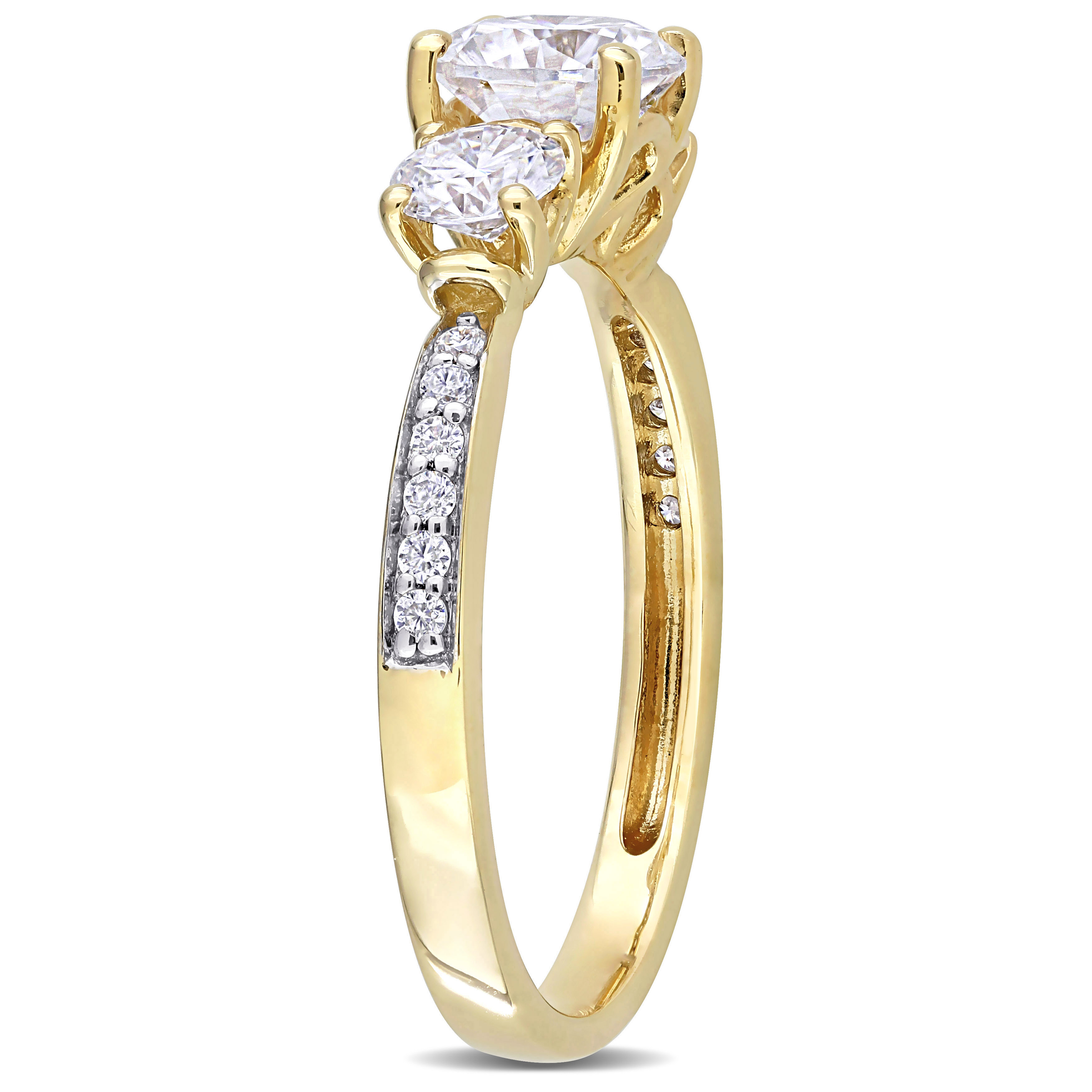 1 3/8 CT DEW Created Moissanite 3-Stone Engagement Ring in 10k Yellow Gold