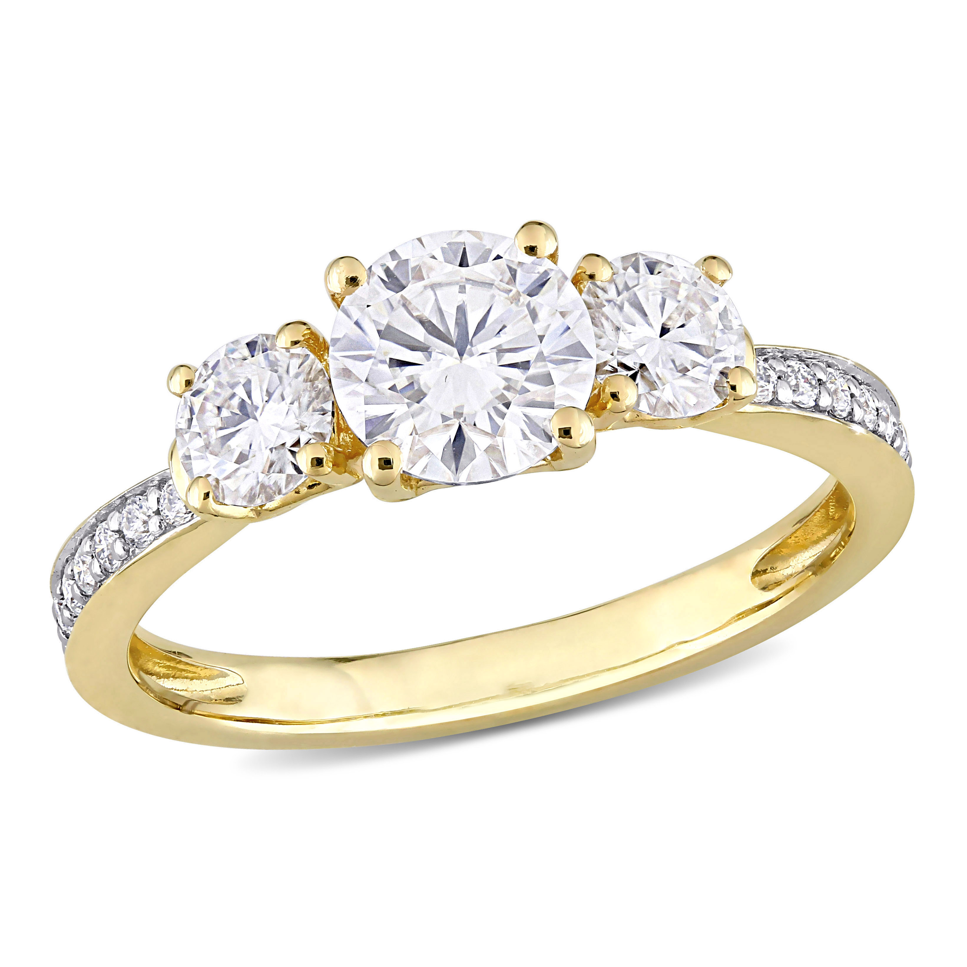1 3/8 CT DEW Created Moissanite 3-Stone Engagement Ring in 10k Yellow Gold