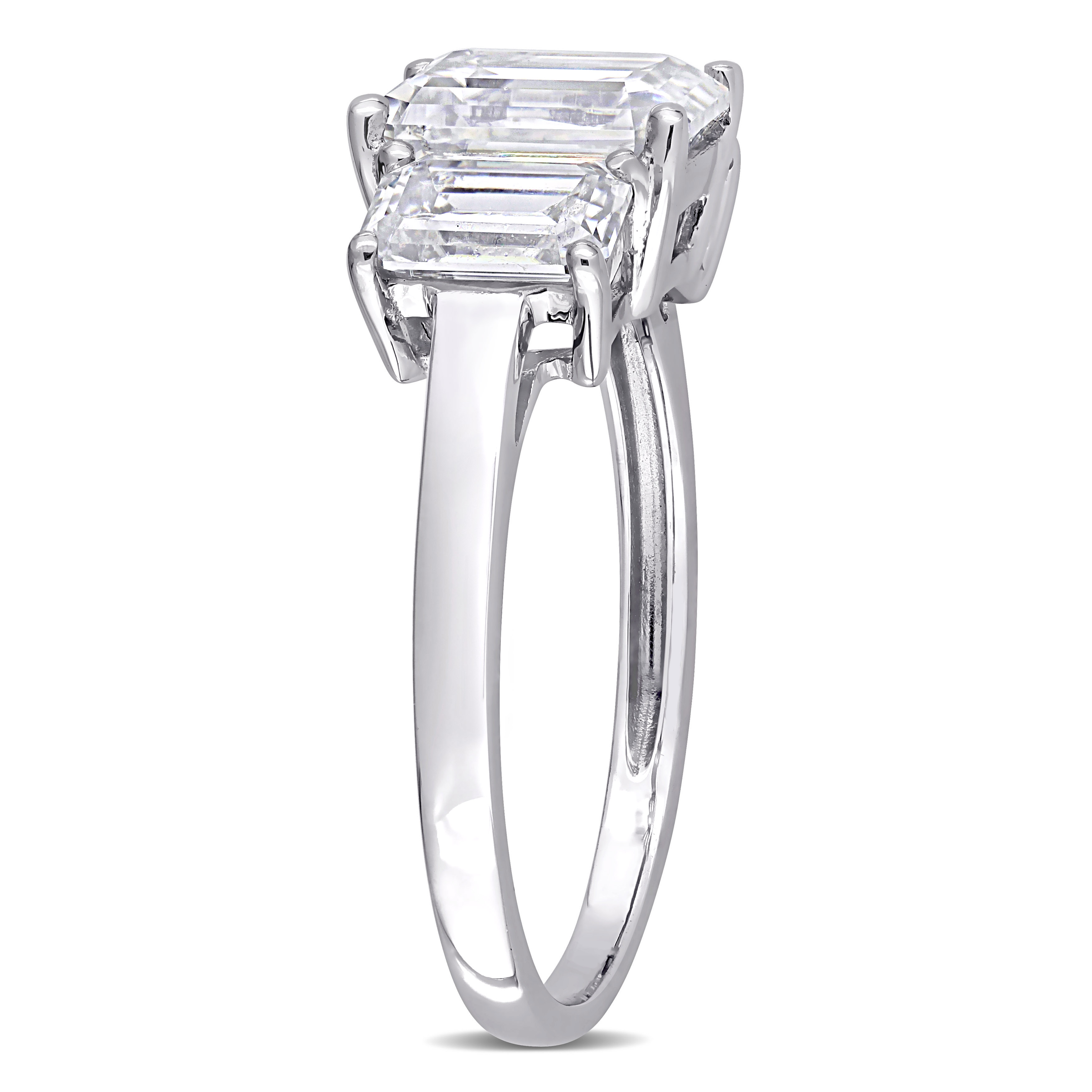 2 3/4 CT DEW Octagon Created Moissanite 3-Stone Engagement Ring in 10k White Gold