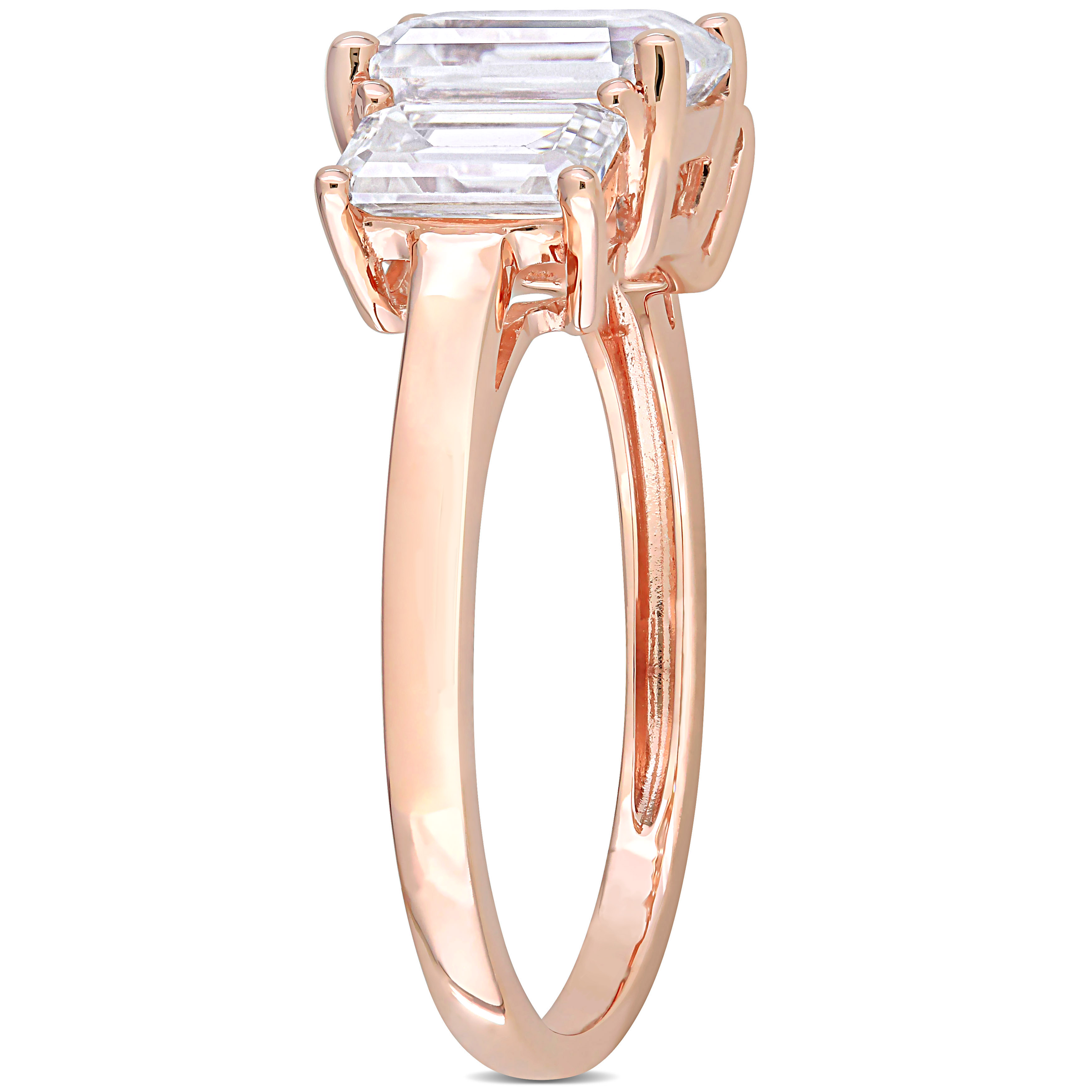 2 3/4 CT DEW Octagon Created Moissanite 3-Stone Engagement Ring in 10k Rose Gold