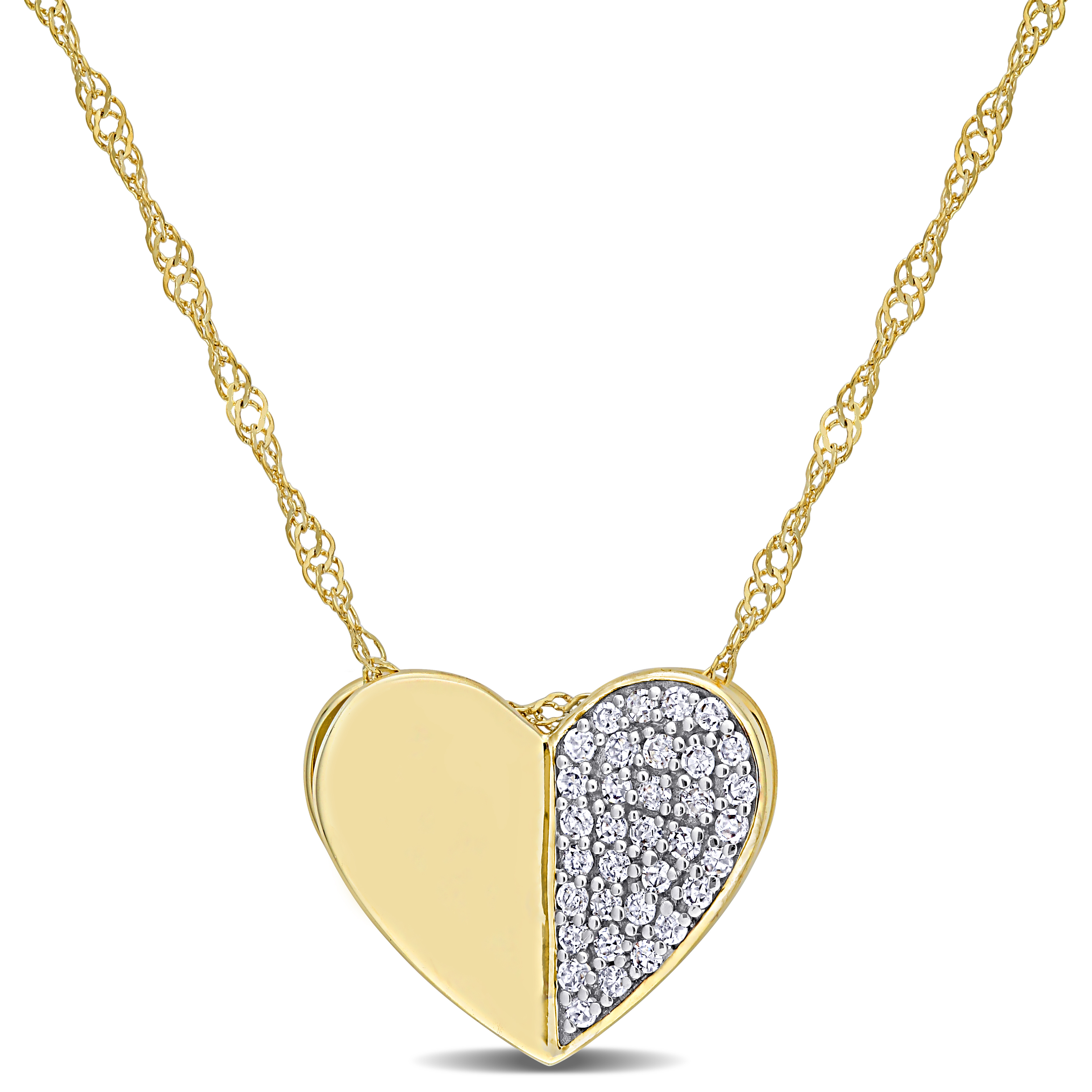 1/10 CT TDW Diamond Heart Pendant with Chain in 10k Yellow Gold