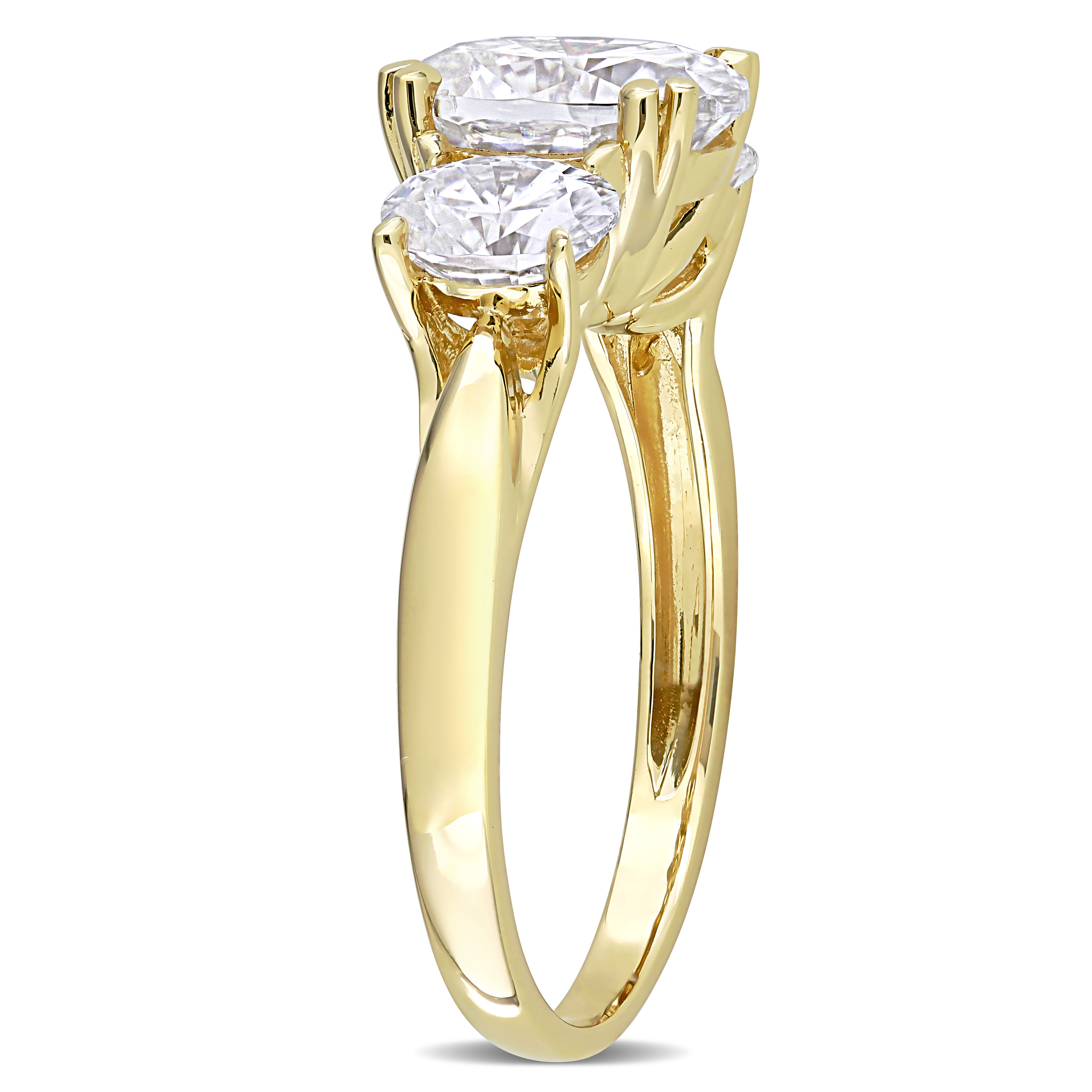 3 CT DEW Created Moissanite 3-StoneEngagement Ring in 10k Yellow Gold