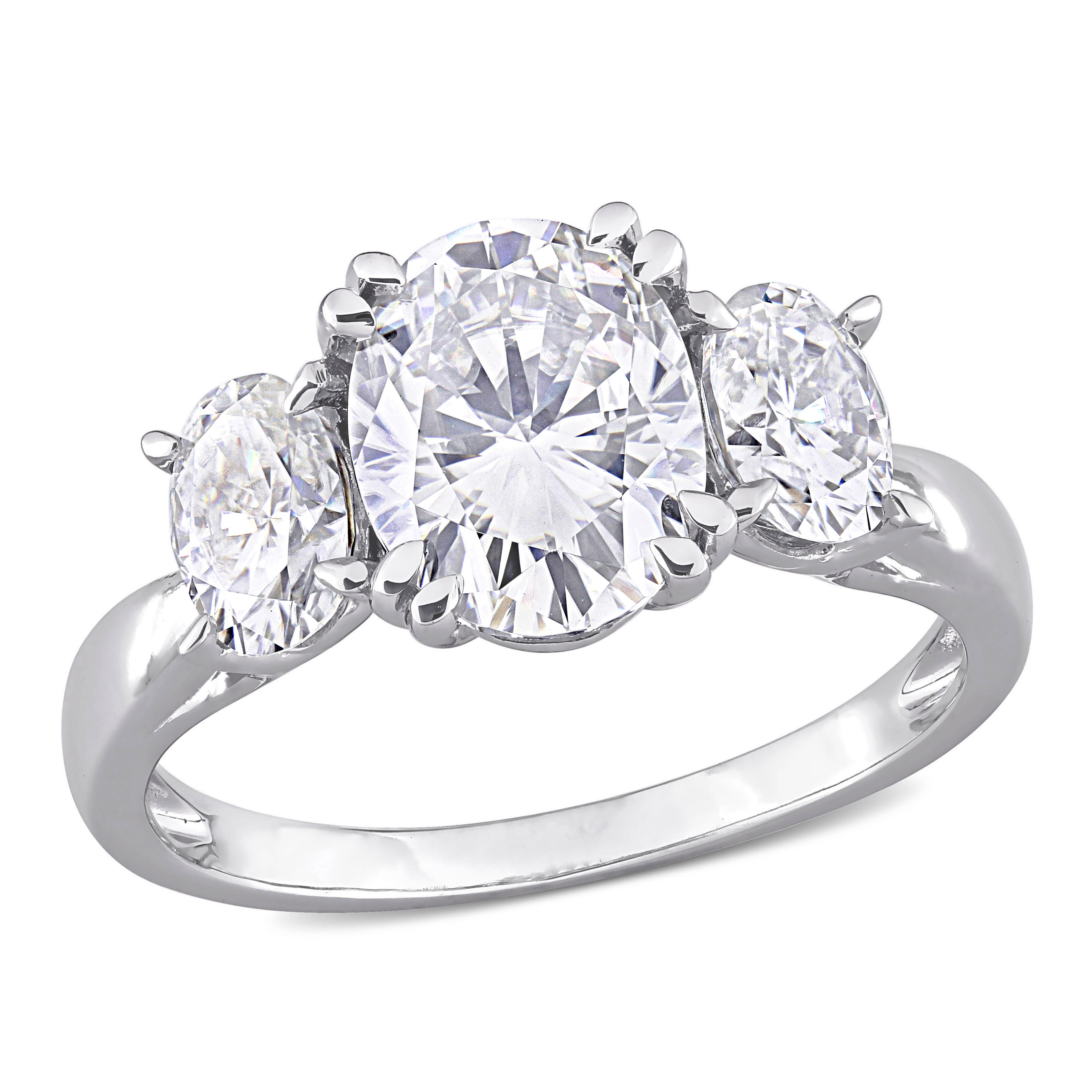 3 CT DEW Created Moissanite 3-Stone Engagement Ring in 10k White Gold