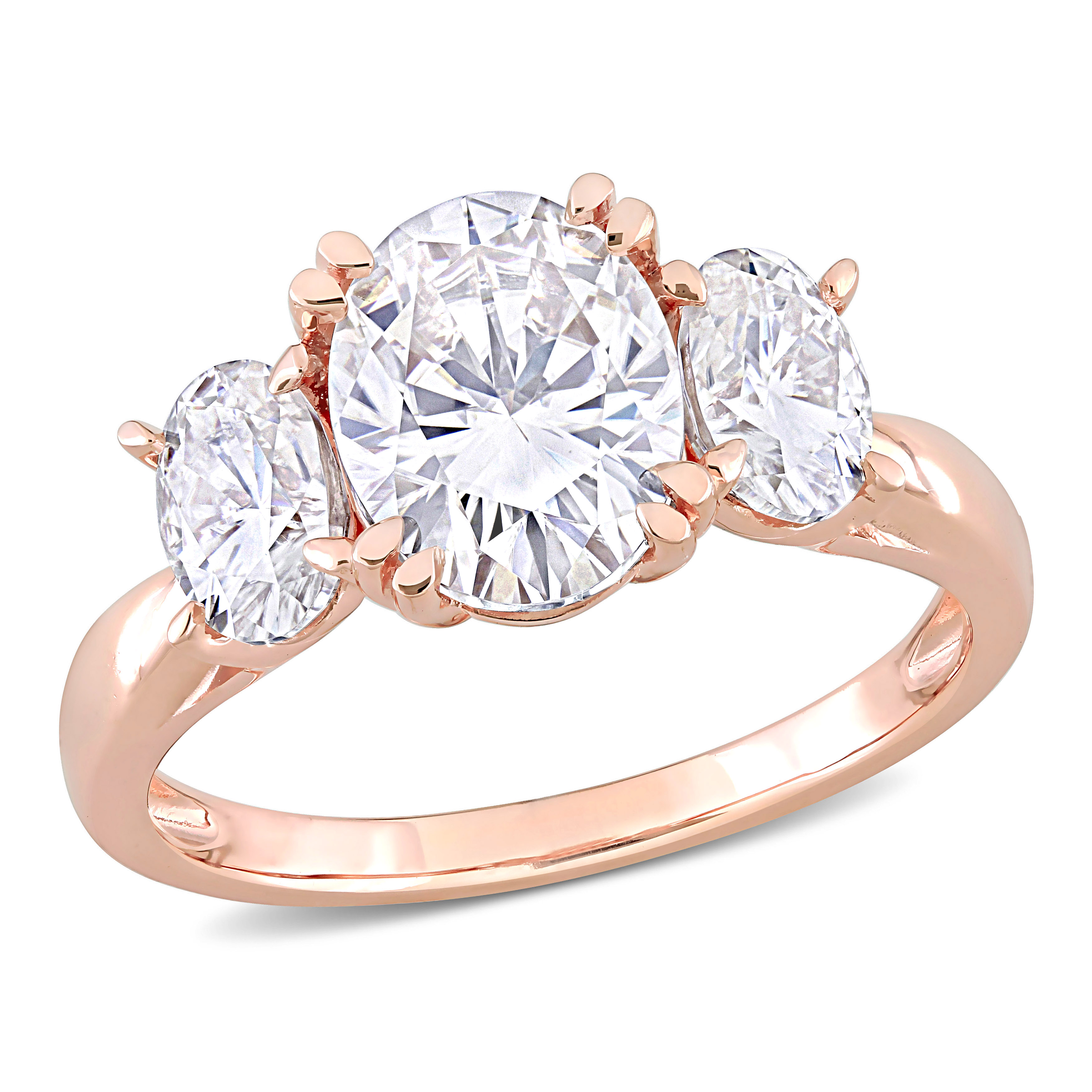 3 CT DEW Created Moissanite 3-Stone Engagement Ring in 10k Rose Gold