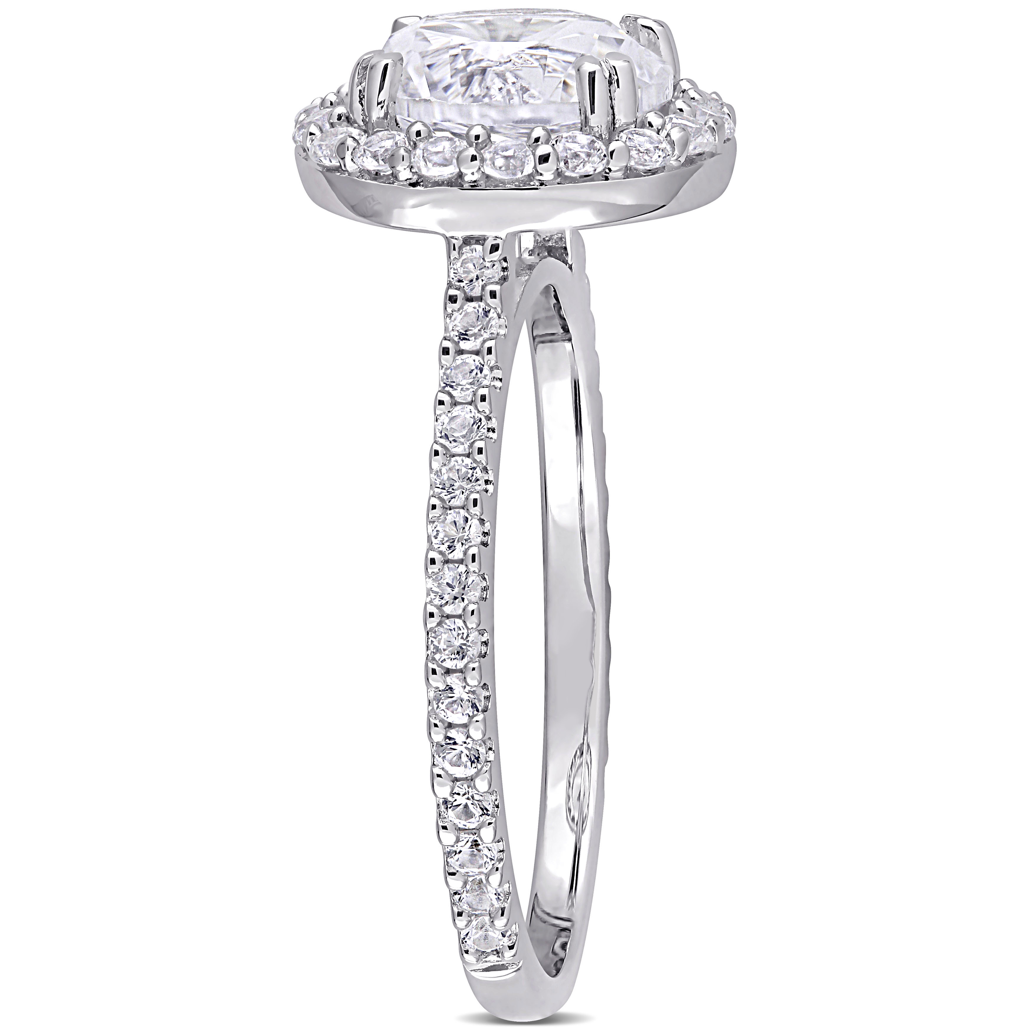 3 CT TGW Created White Sapphire Halo Ring in Sterling Silver