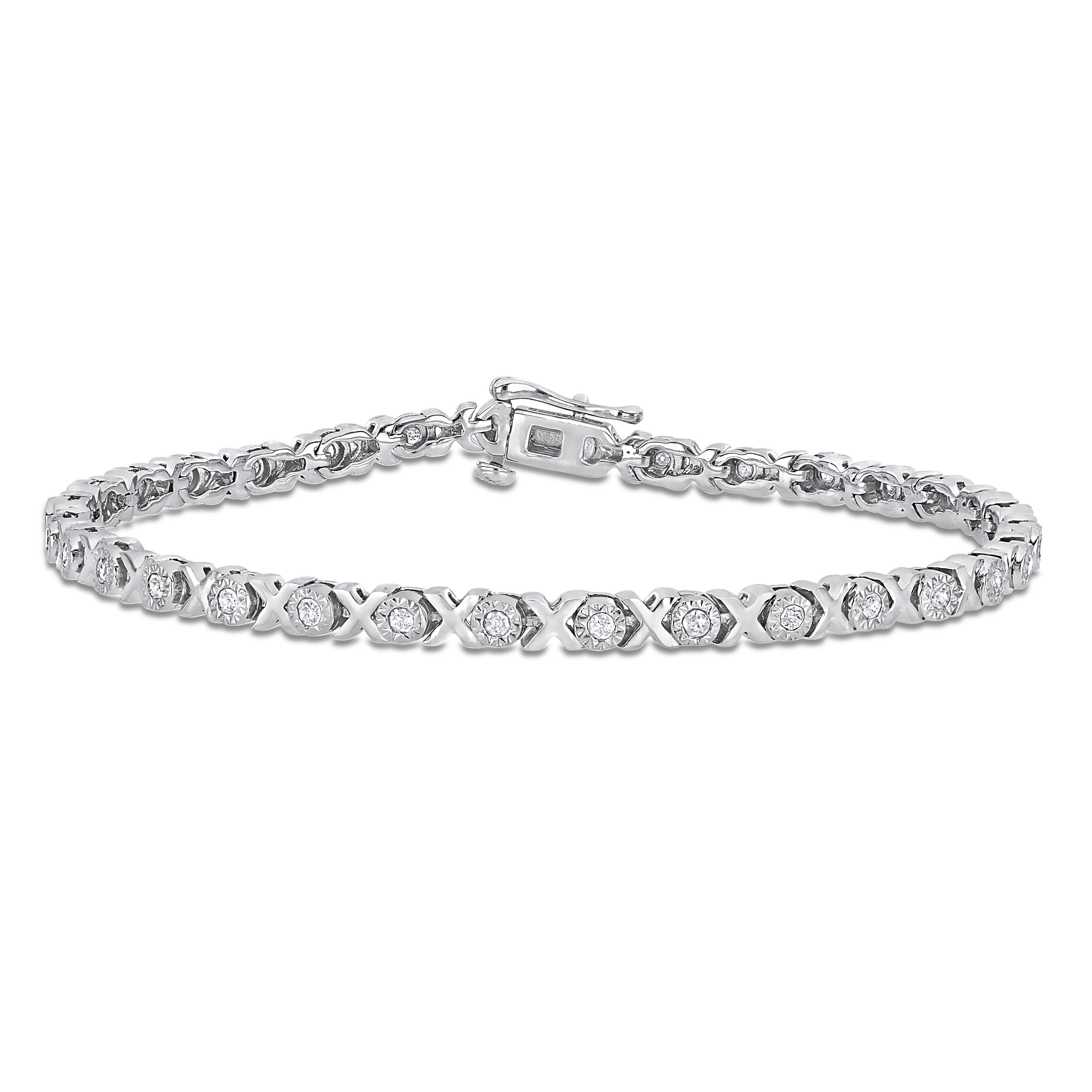 1 CT TW Diamond X-Link Tennis Bracelet in Sterling Silver - 7.5 in