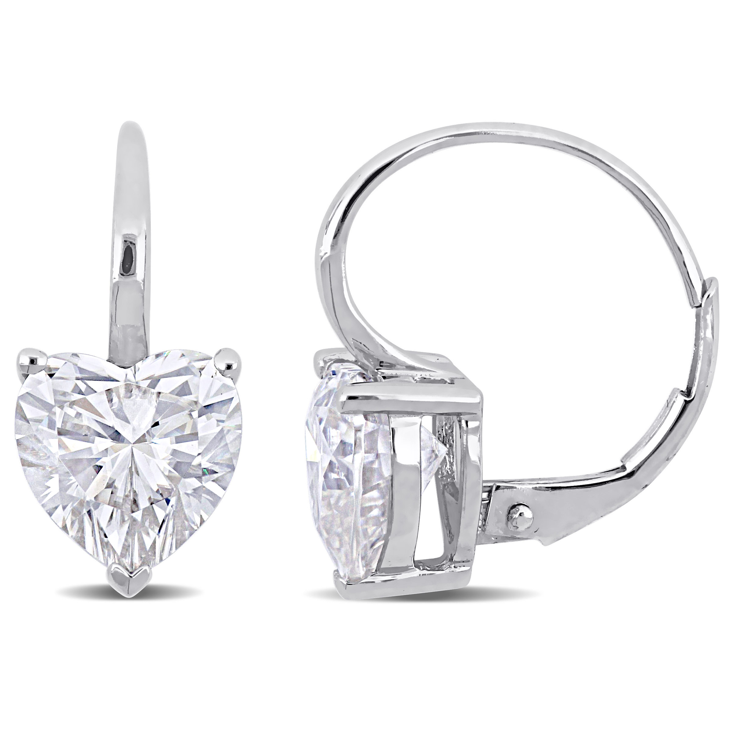 4 CT DEW Heart Shaped Created Moissanite Leverback Earrings in 14k White Gold