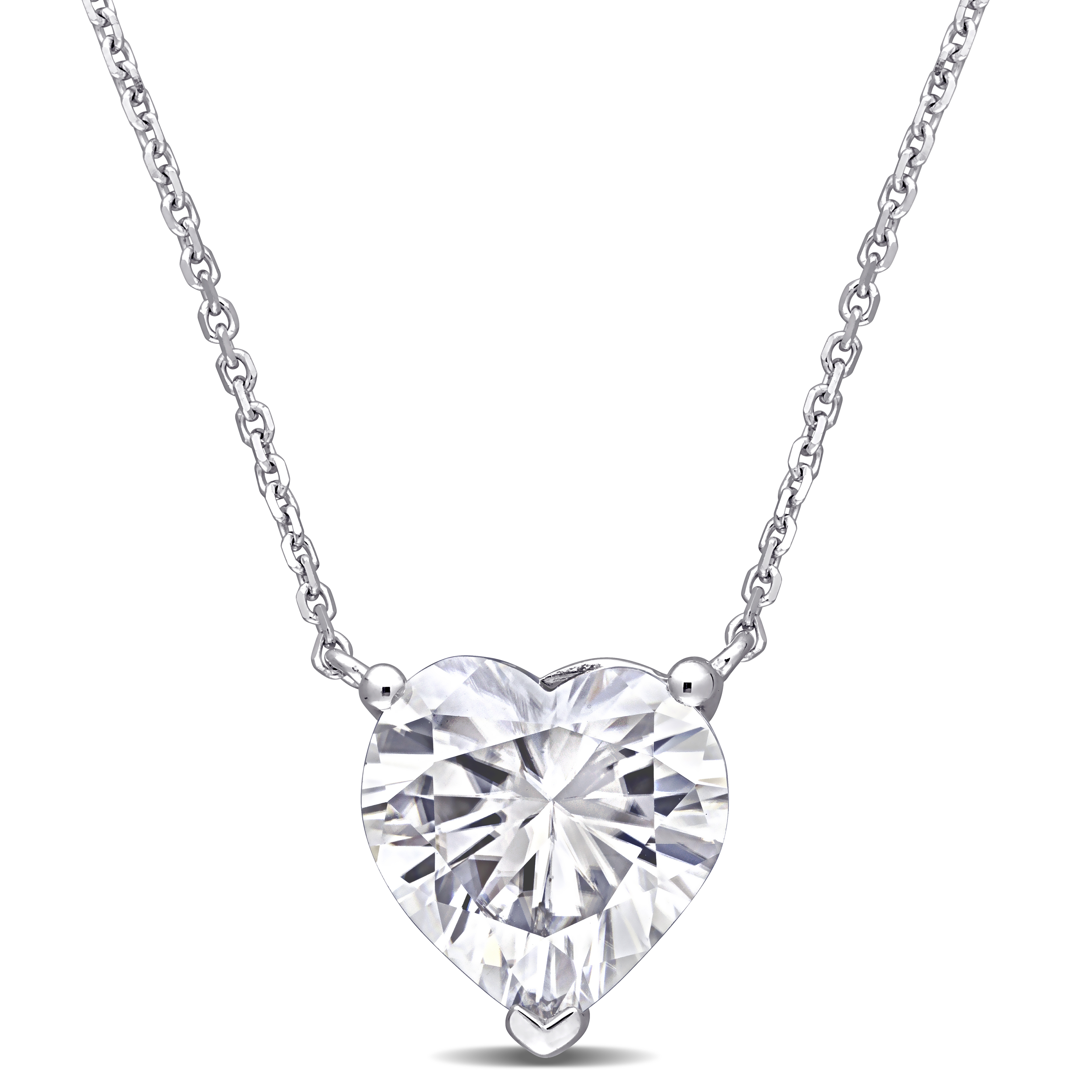 3 1/2 CT DEW Heart Shape Created Moissanite Solitaire Pendant With Chain in 14k White Gold - 17 in.
