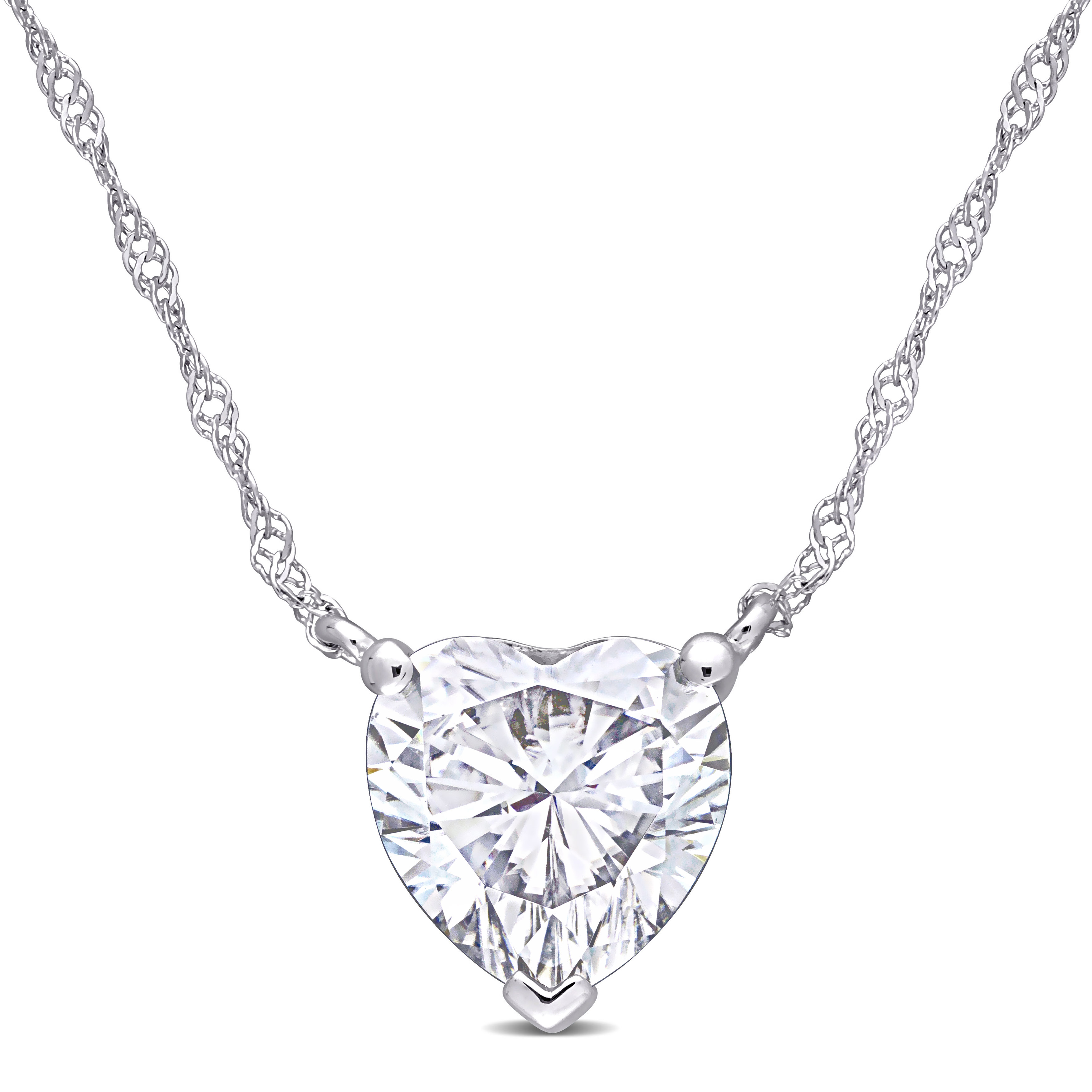 2 CT DEW Heart Shape Created Moissanite Solitaire Pendant With Chain in 10k White Gold