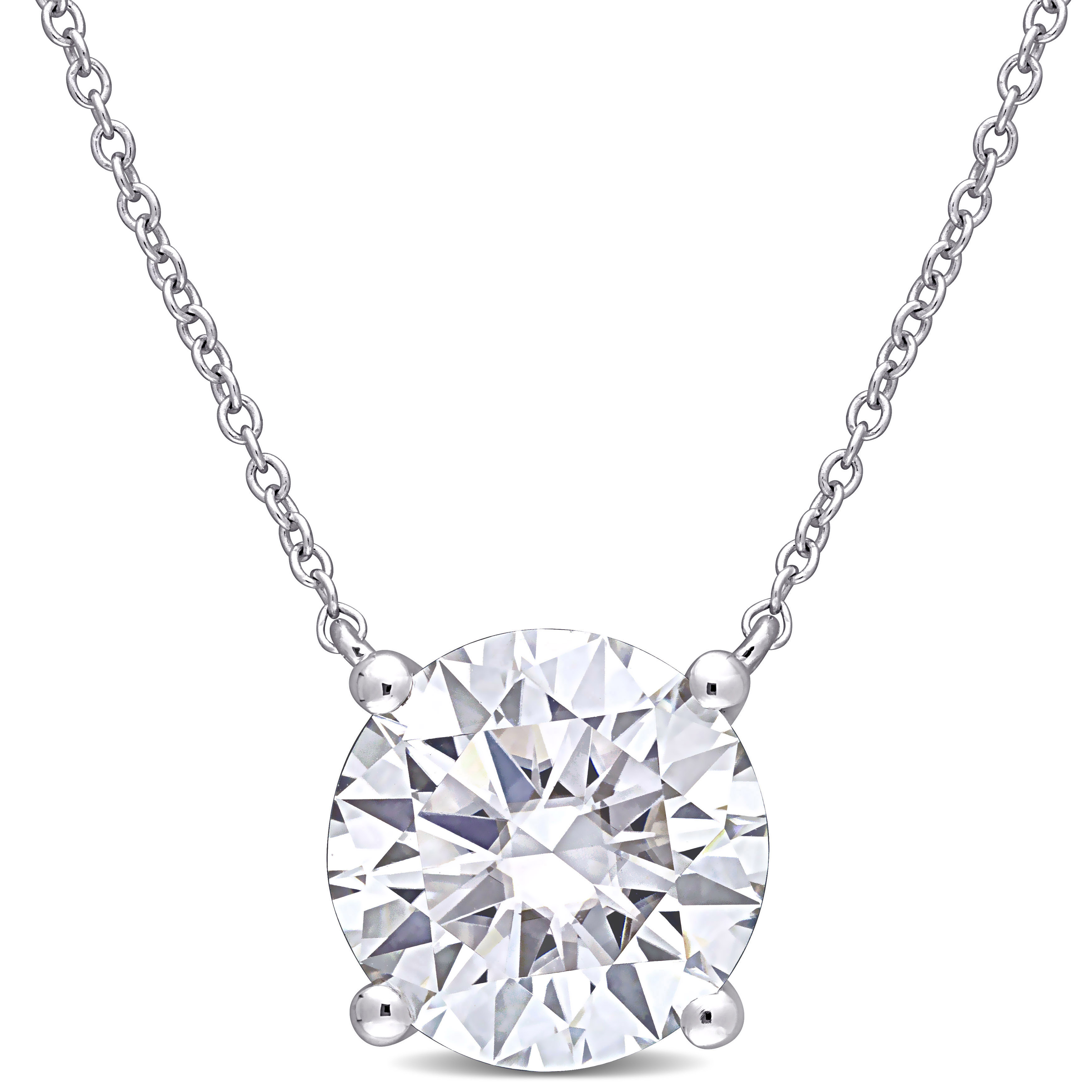 3 1/2 CT DEW Created Moissanite Solitaire Pendant With Chain in 10k White Gold - 17 in.