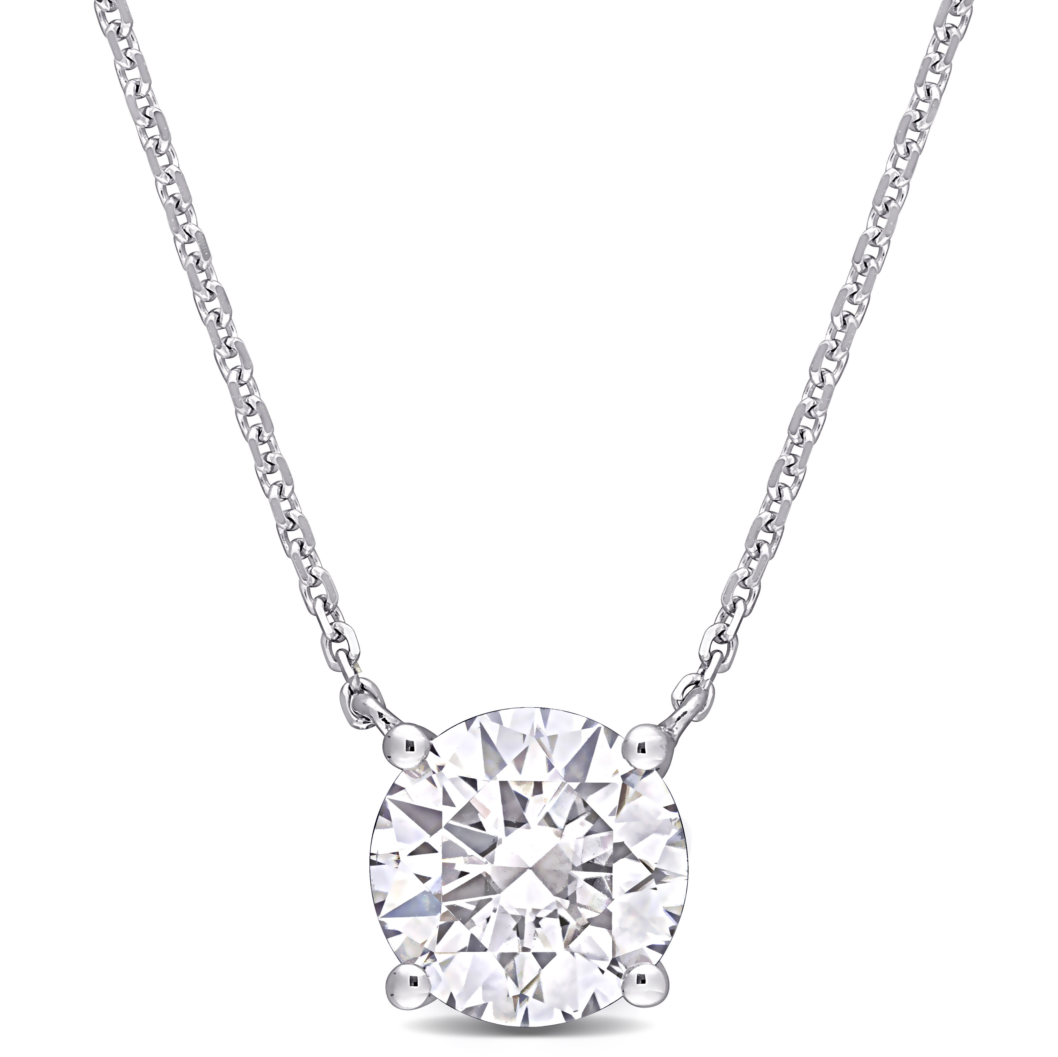 1 4/5 CT TGW Created Moissanite Solitaire Pendant With Chain in 14k White Gold
