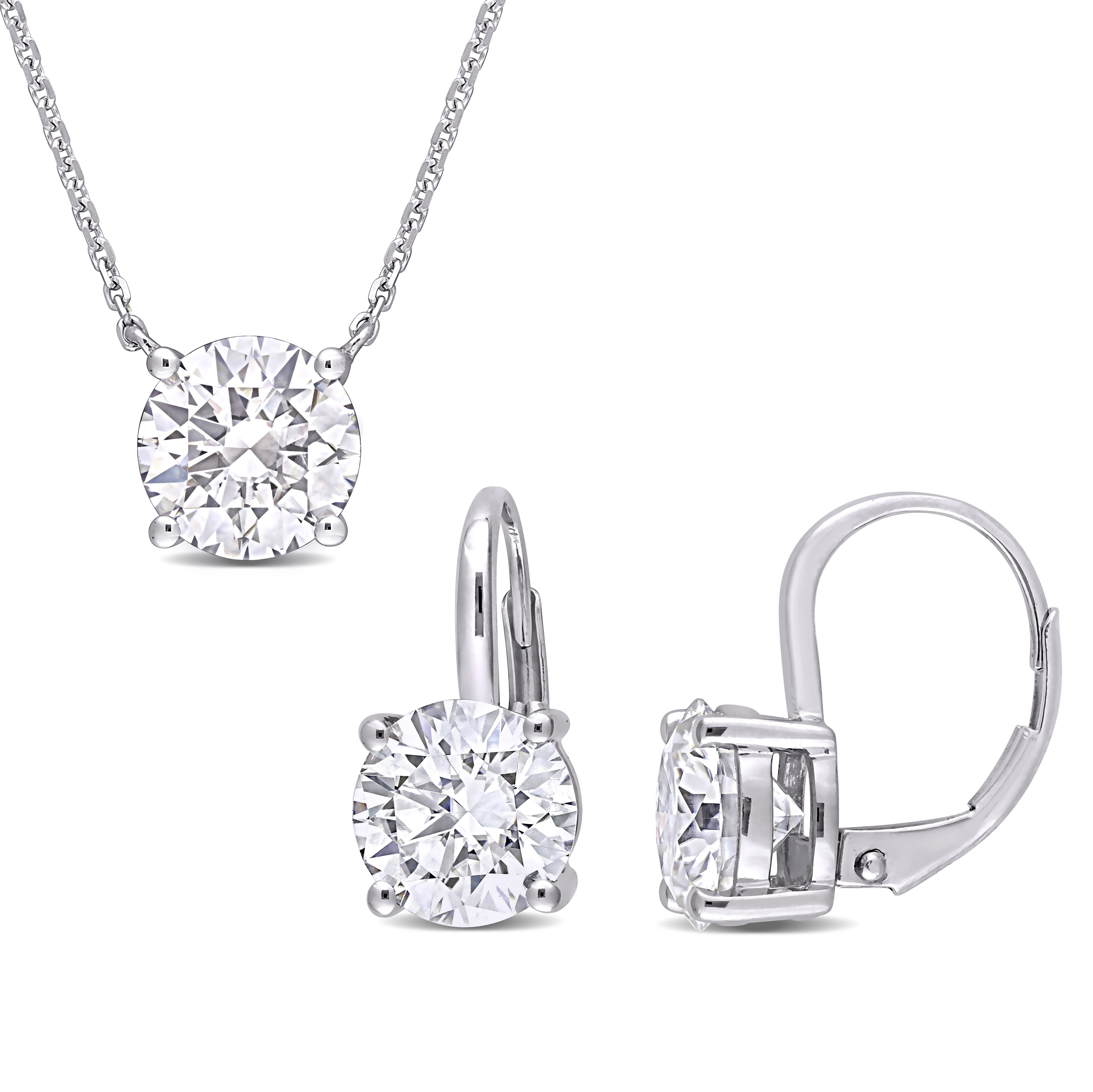 5 4/5 CT DEW Created Moissanite Solitaire Leverback Earrings and Pendant 2-Piece Set in 14k White Gold