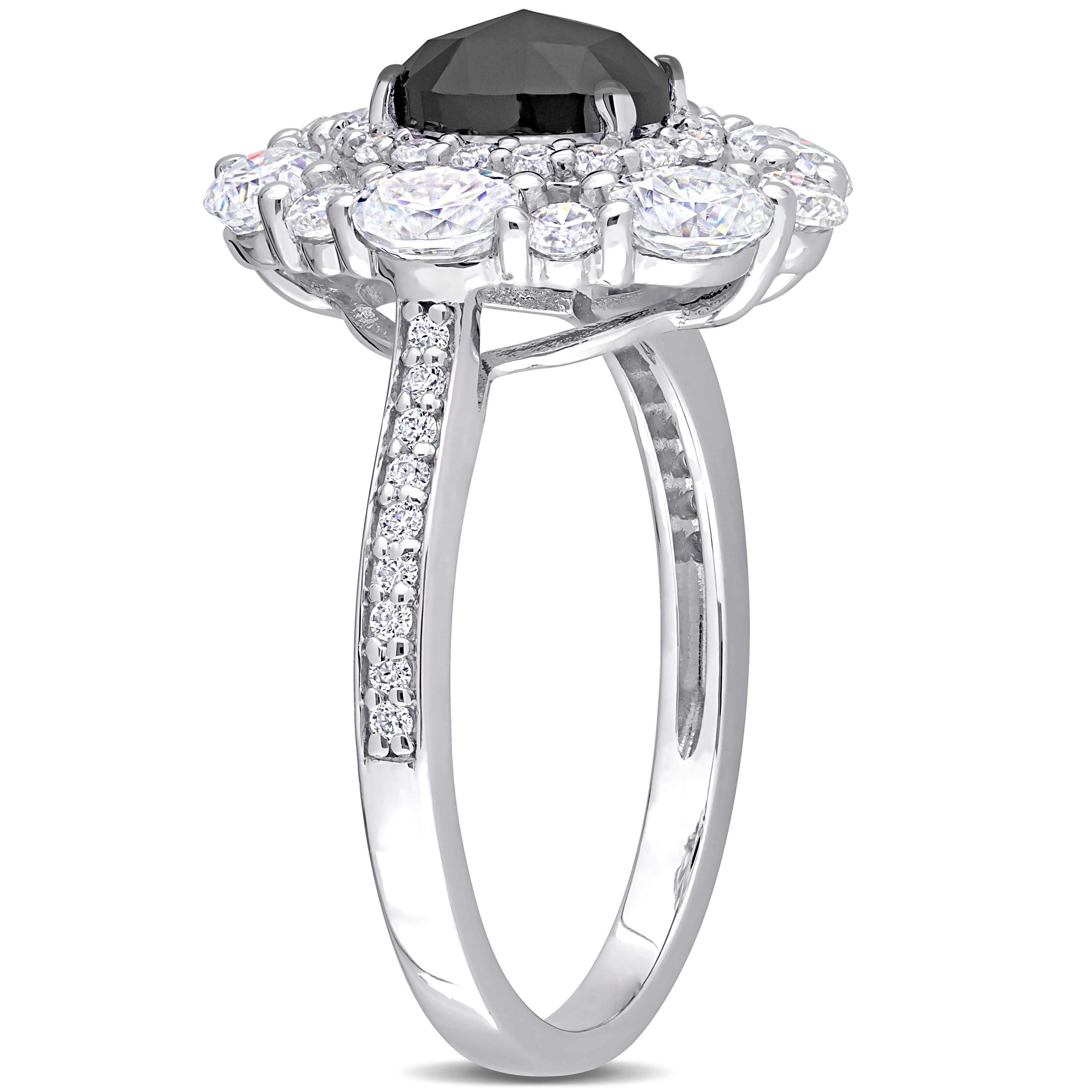 2 CT DEW Created Moissanite and 3/4 CT TW Black Oval Diamond Engagement Ring in 10k White Gold