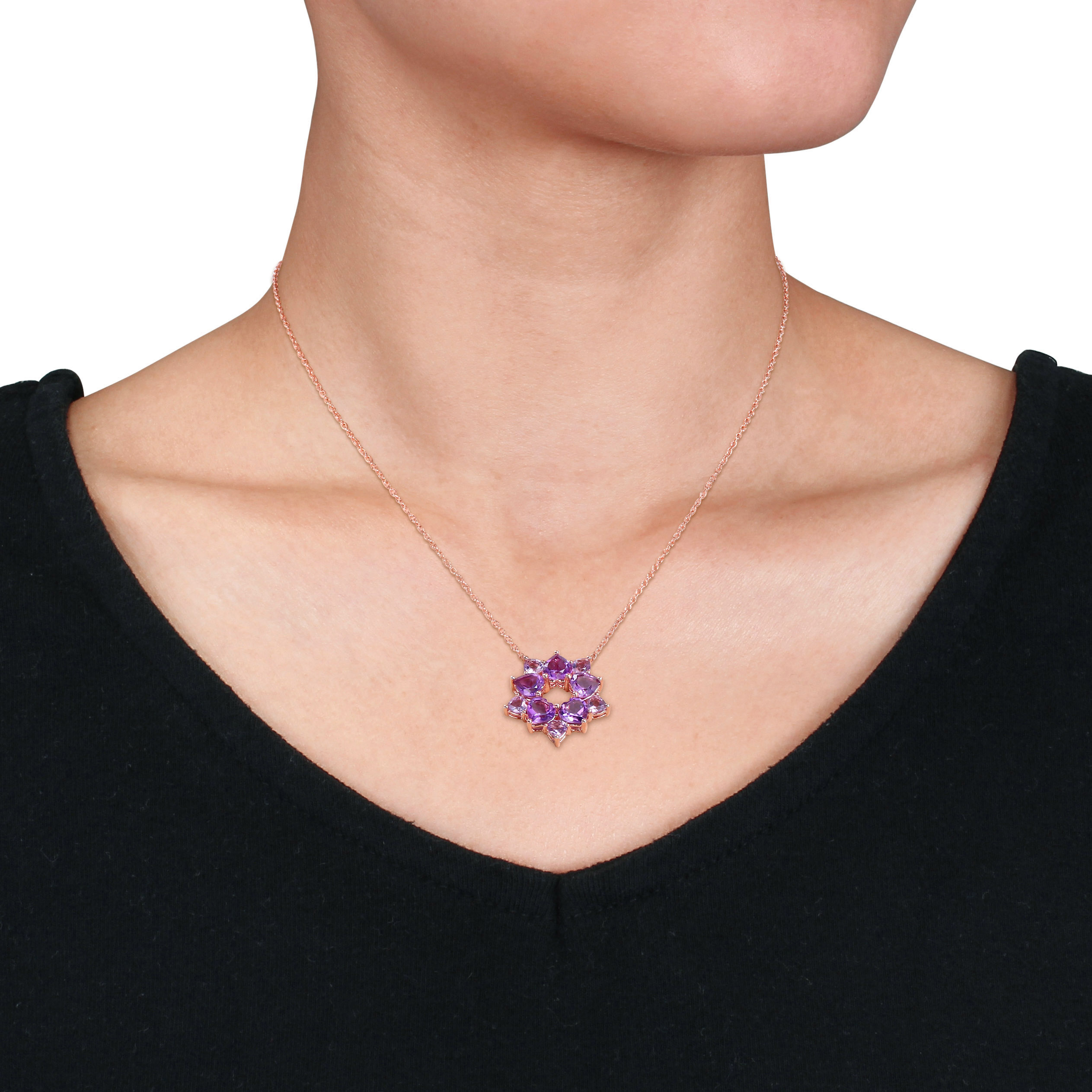 4 3/4 CT TGW Amethyst and Amethyst-Africa Floral Necklace in Rose Plated Sterling Silver - 18 in